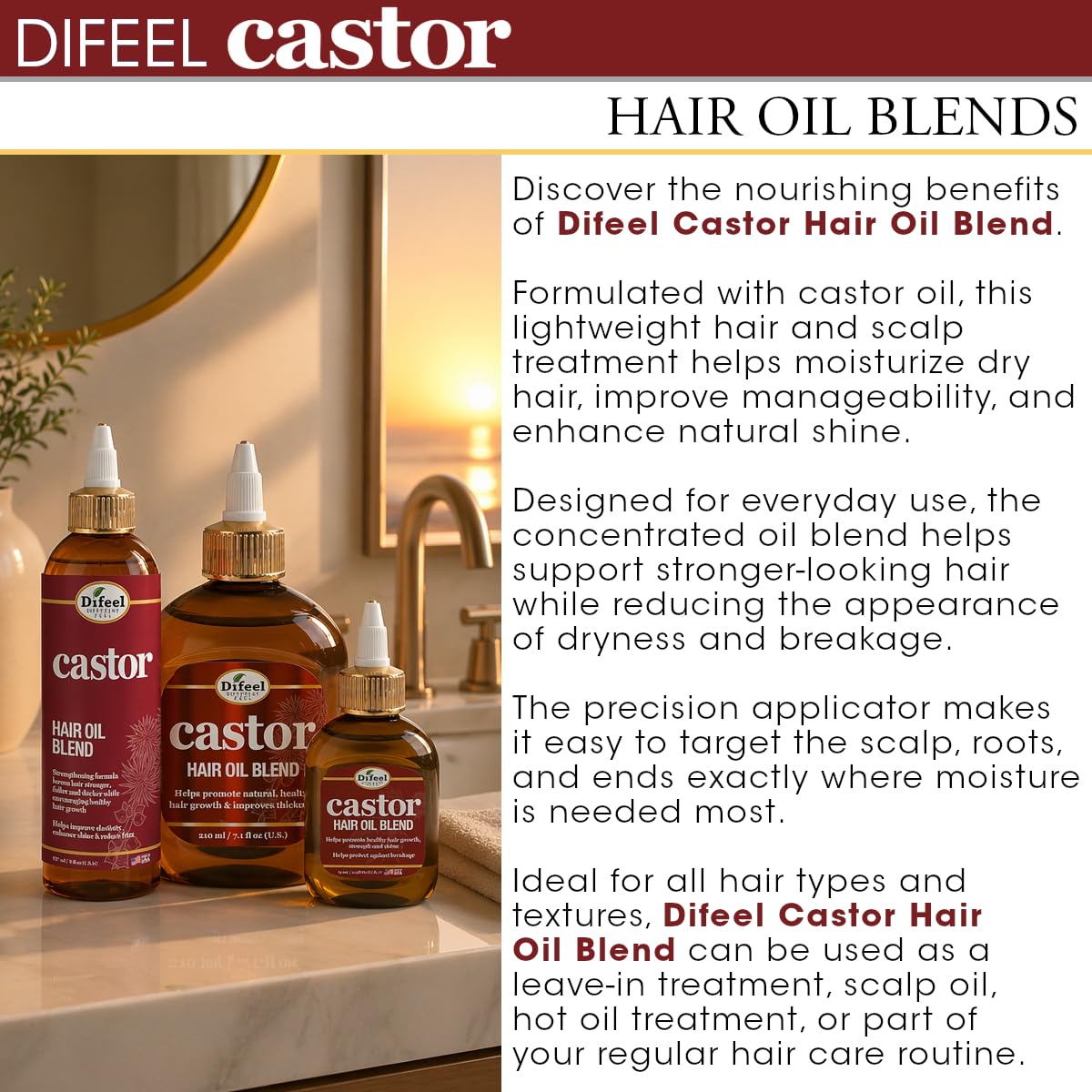 Difeel Castor Hair Oil Blend 7.1 oz. - Natural Castor Oil for Hair Growth