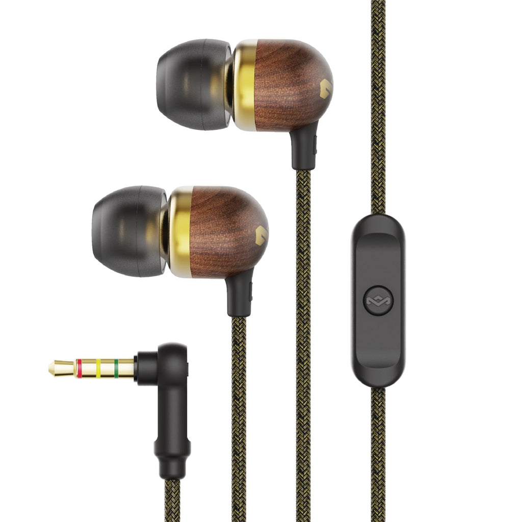 House of Marley Smile Jamaica AUX Wired Earbuds with Microphone, Noise-Isolating in-Ear Headphones, Tangle-Resistant Cable, 3.5mm Jack Sustainable (Brass)