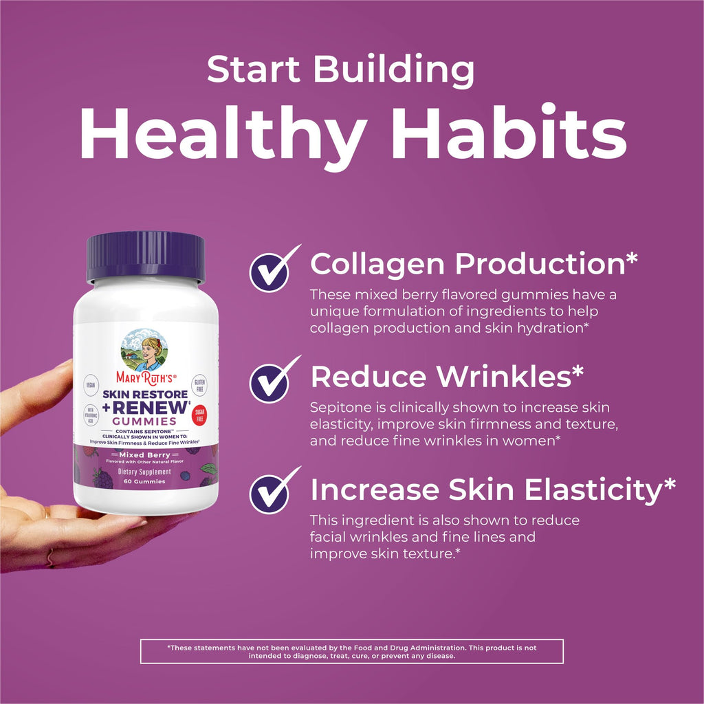 MaryRuth's Skin Restore + Renew Gummies with Hyaluronic Acid, 60 Gummies