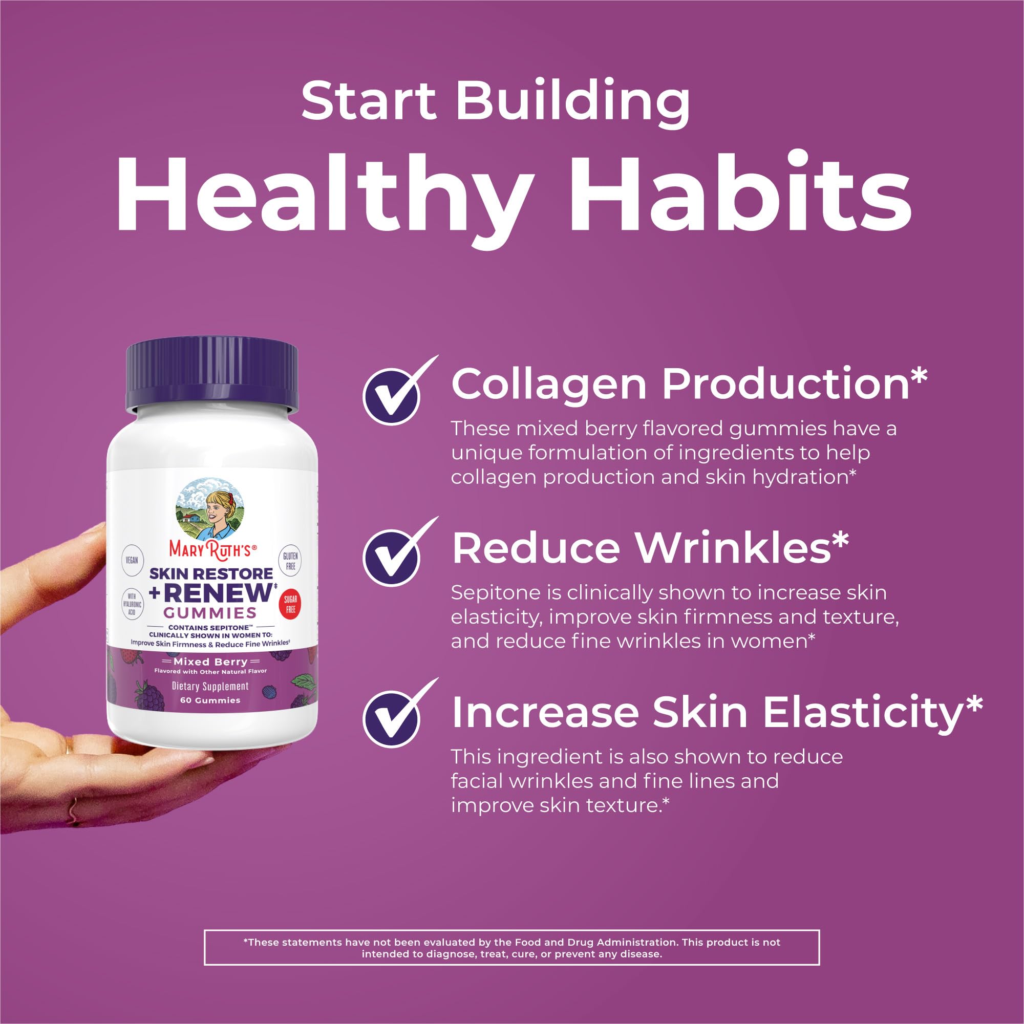 MaryRuth's Skin Restore + Renew Gummies with Hyaluronic Acid, 60 Gummies