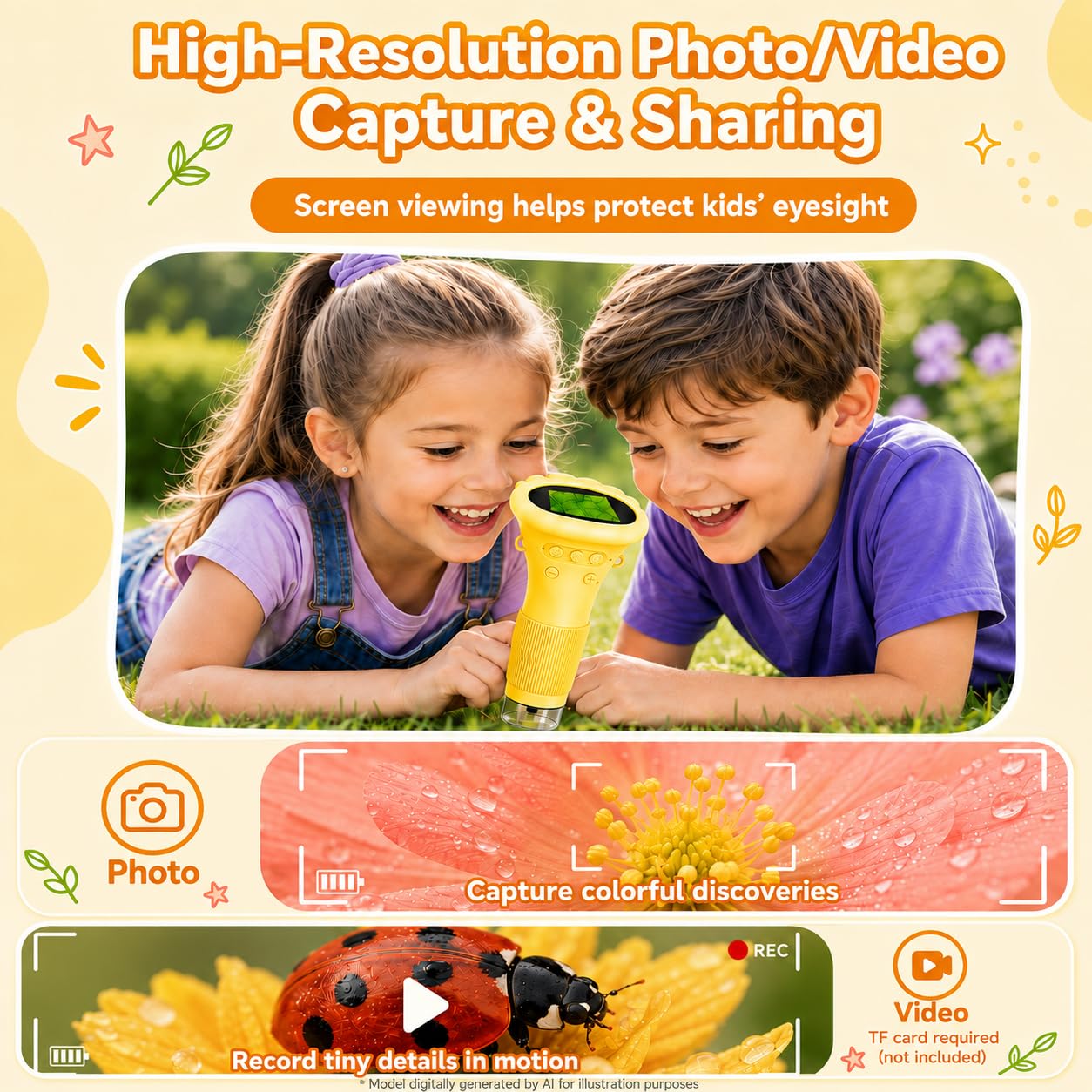 1000X Microscope for Kids, 2'' Screen Kids Wonder Quest Microscope Camera, Digital Handheld Microscope, Educational Kids Magnifying Glass, Christmas Birthday Gifts for Age 3 4 5 6 7 8 9 10- Yellow
