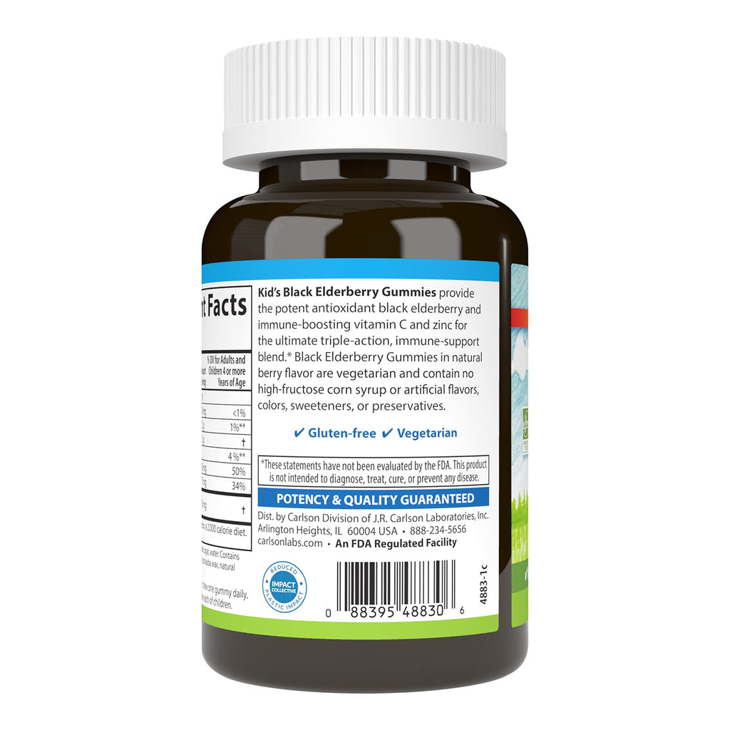 Carlson Kid's Black Elderberry Gummies, 100 mg, 60 Vegetarian Gummies