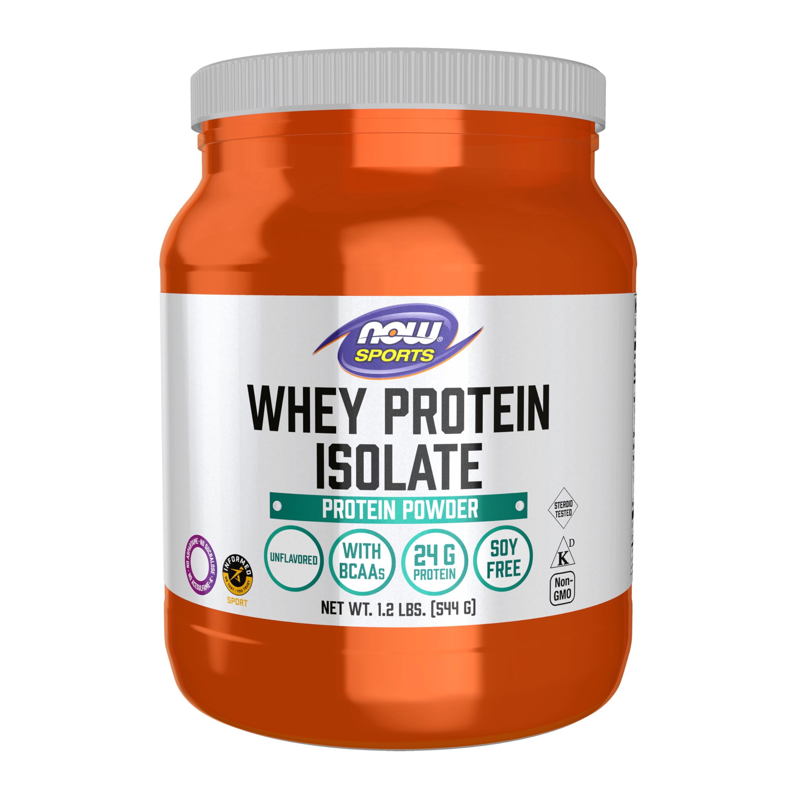 NOW Foods Sports Nutrition, Whey Protein Isolate, 25 g With BCAAs, Unflavored Powder, 1.2-Pound