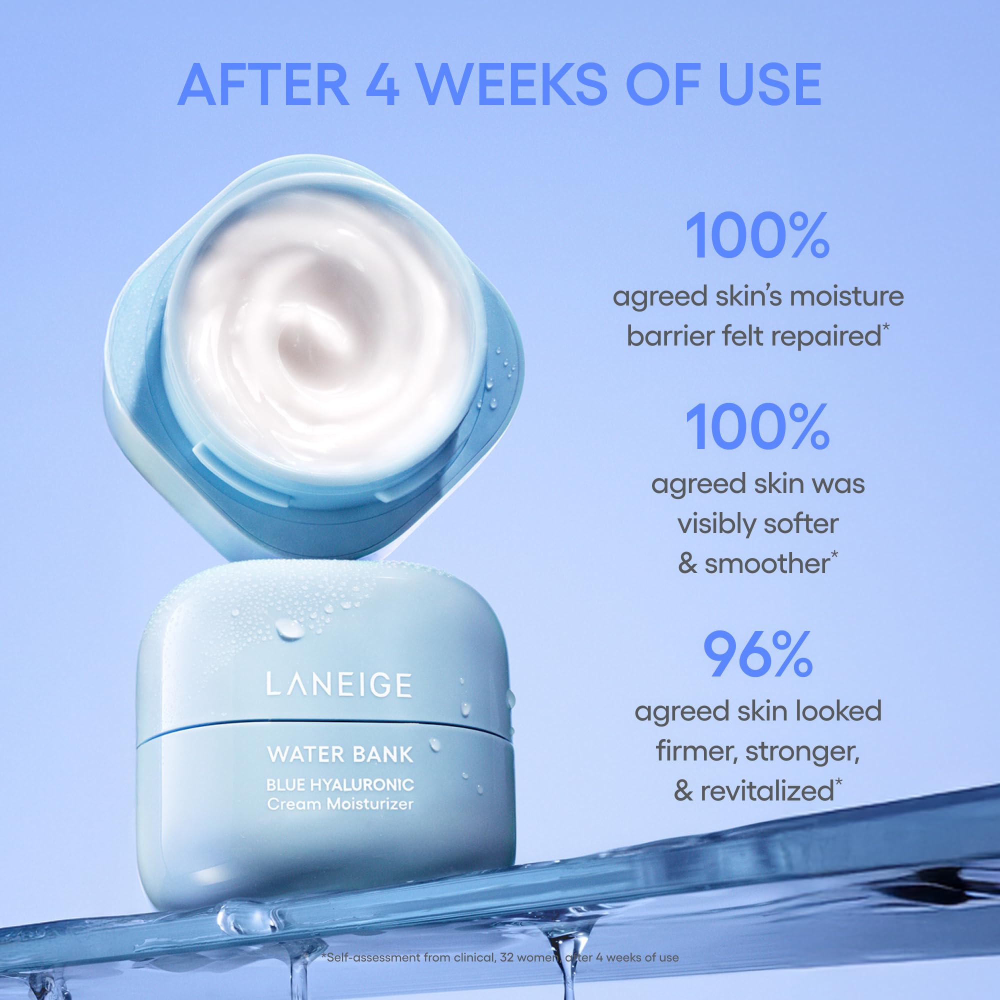 LANEIGE Water Bank Blue Hyaluronic Acid Cream Daily Face Moisturizer: Hydrating Korean Lightweight Face Cream with Ceramides & Squalane for Lasting Deep Hydration & Skin Barrier Support, Refill