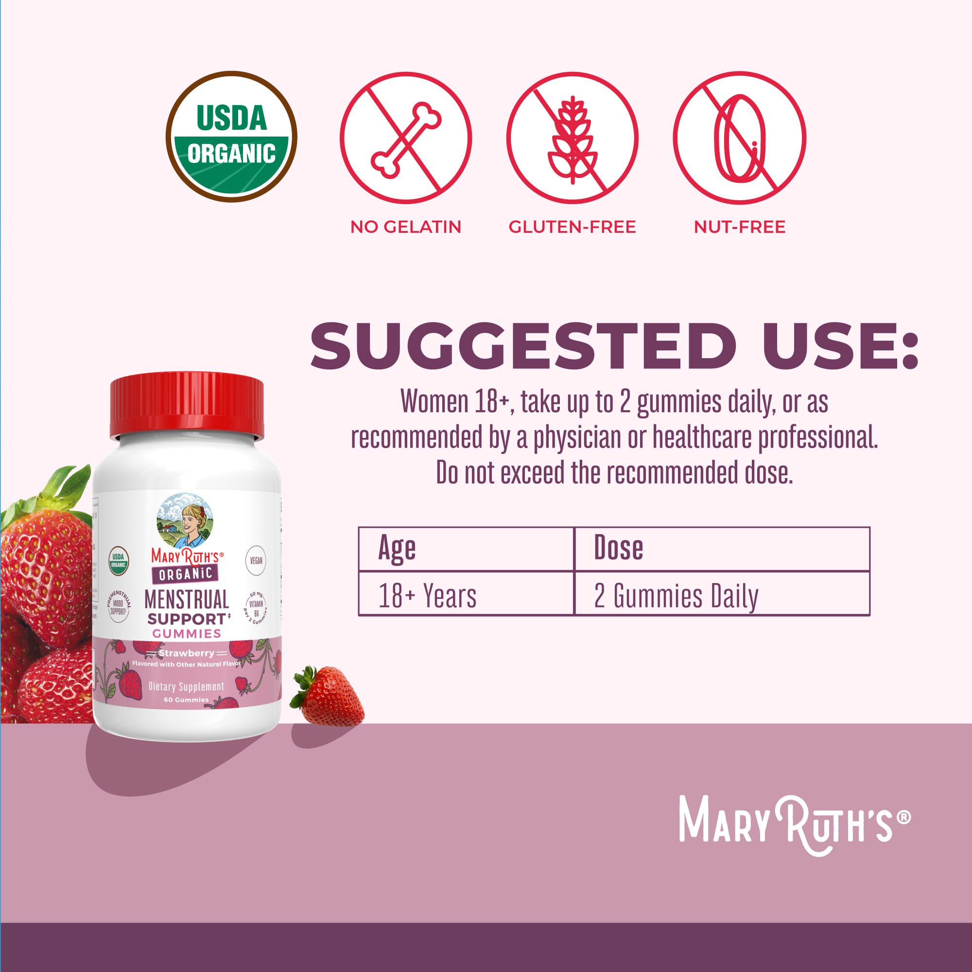 MaryRuth's Organic Menstrual Support Gummies for PMS Relief, 30 Servings