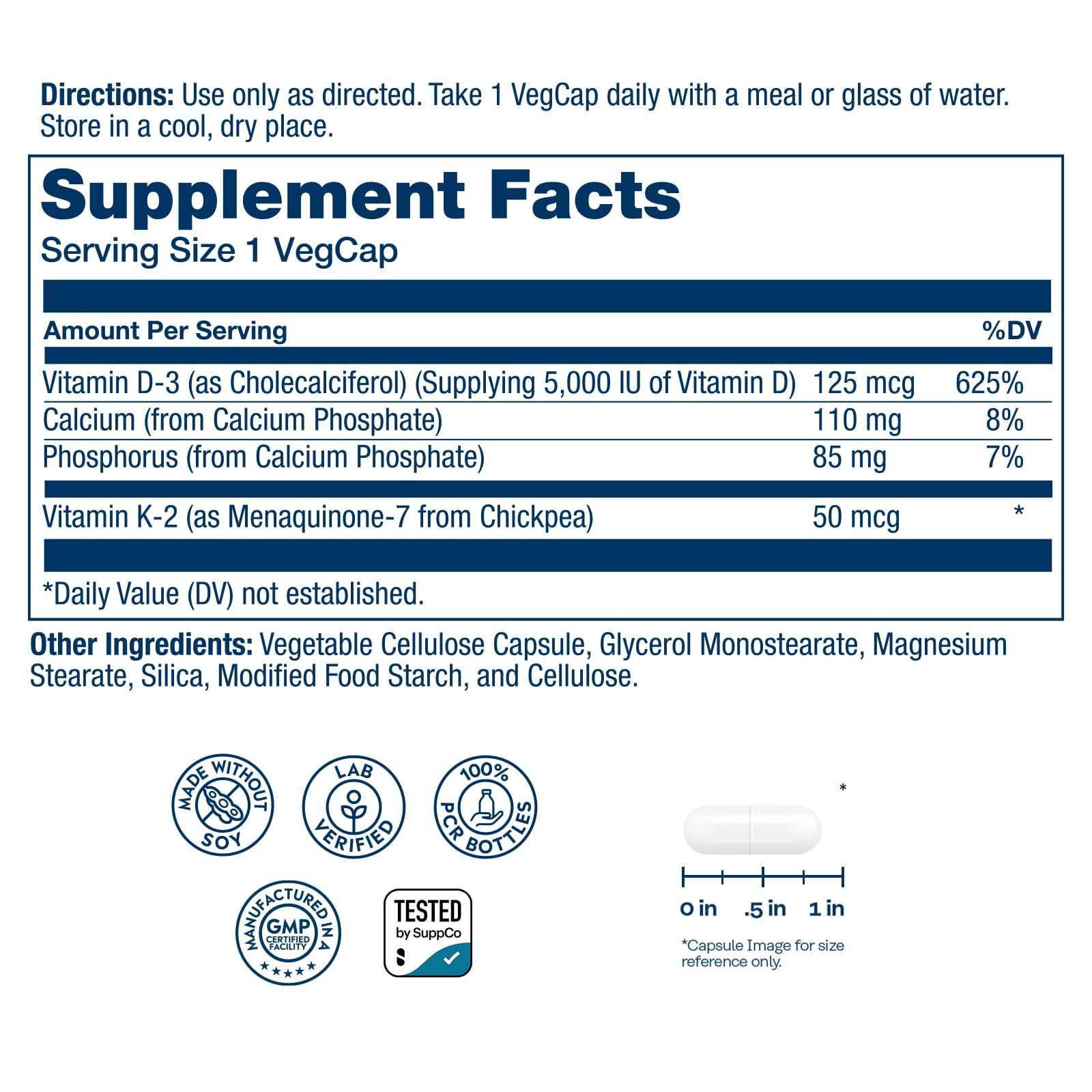 SOLARAY Vitamin D3 K2, K2 D3 Vitamin Supplement for Calcium Absorption, Bone Strength, Cardiovascular & Immune Function Support, Made Without Soy, 60-Day Guarantee, 60 Servings, 60 VegCaps