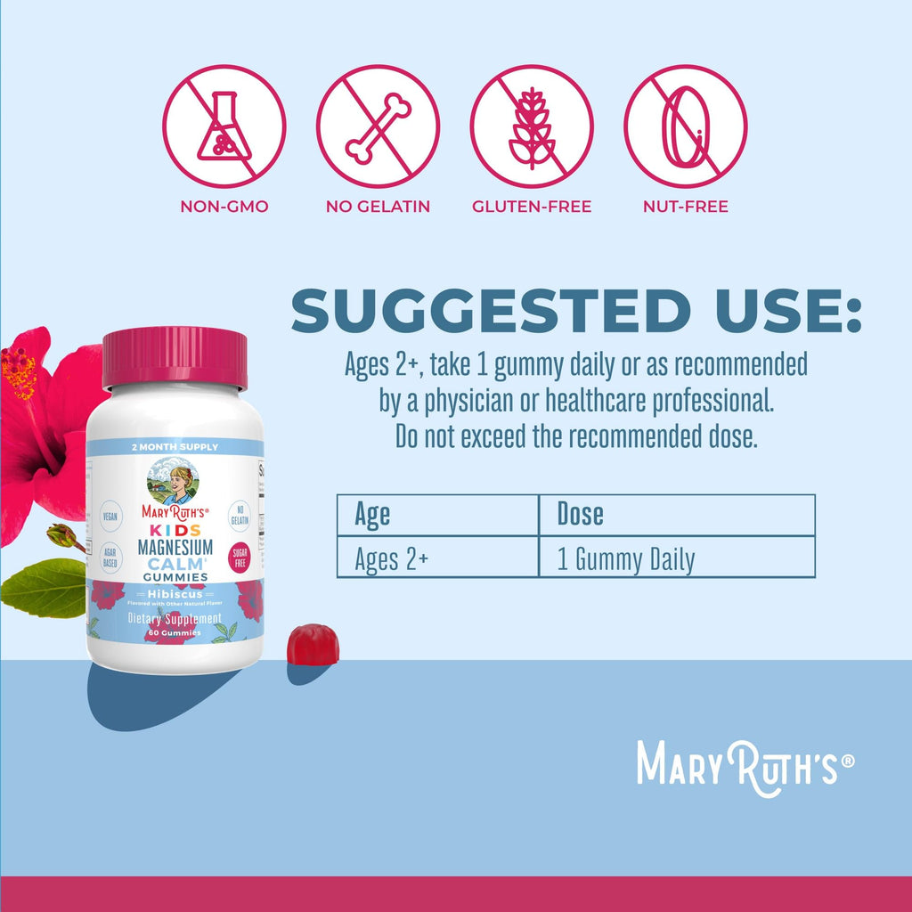 MARYRUTH'S Organics Multivitamin (Strawberry) and Magnesium Calm Gummies (Hibiscus) for Kids | Clean Label Project Verified® | Vitamins for Overall Wellness and Sleep| Vegan, Non-GMO, Gluten Free