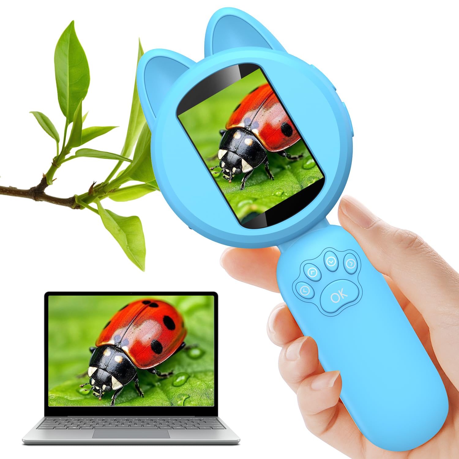 Leipan Magnifying Glass for Kids, 100X 2 LCD Scrren Handheld Microscope
