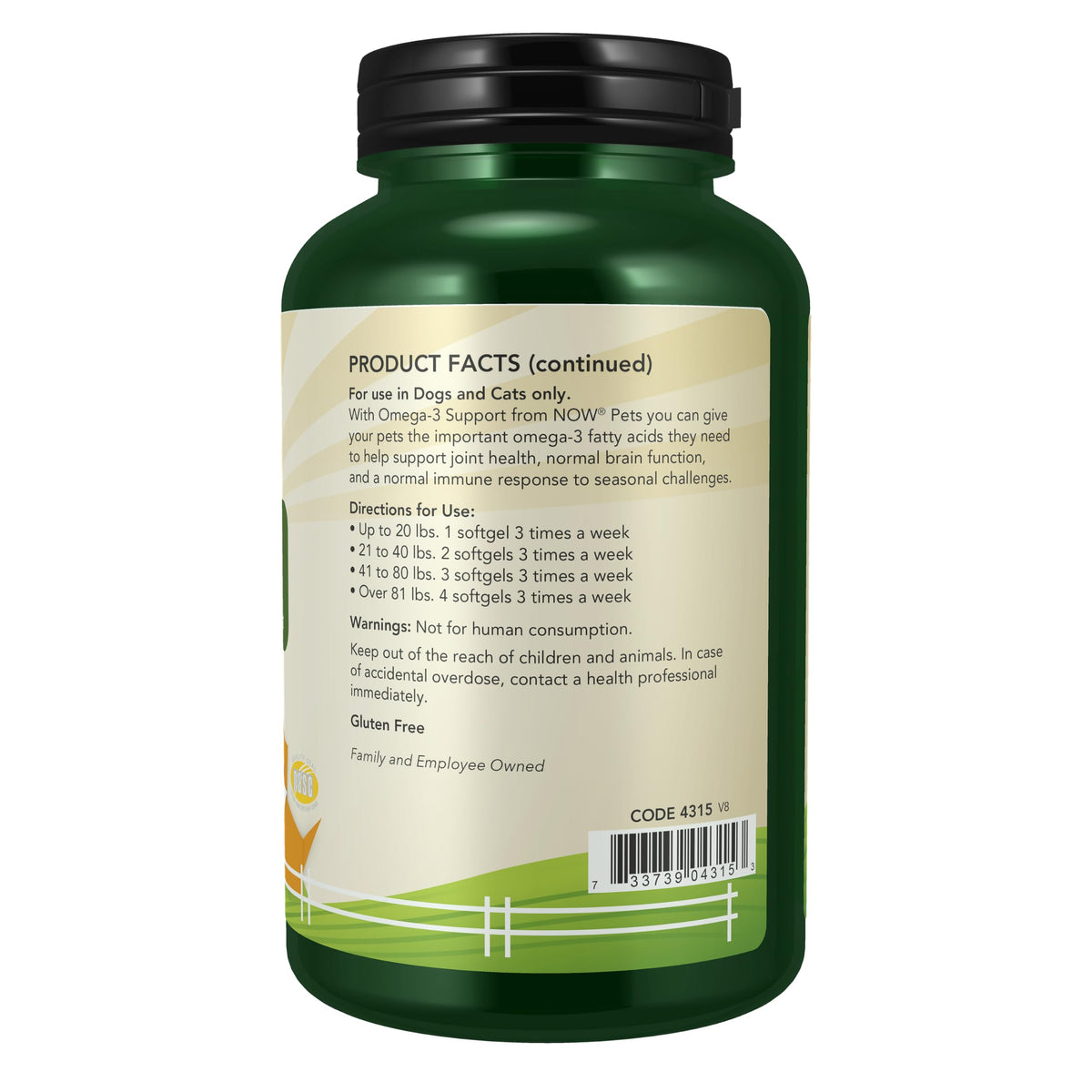 NOW Pet Health, Omega 3 Supplement, For Cats & Dogs, 180 Softgels