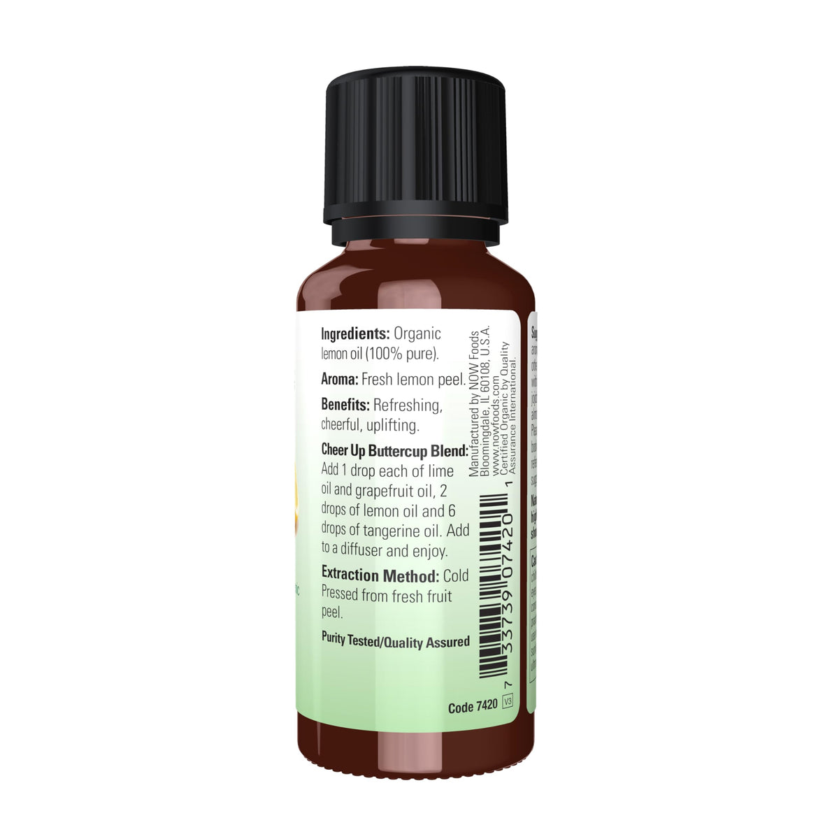 NOW Essential Oils, Organic Lemon Oil, Cold Pressed, Undiluted, 1 fl. oz