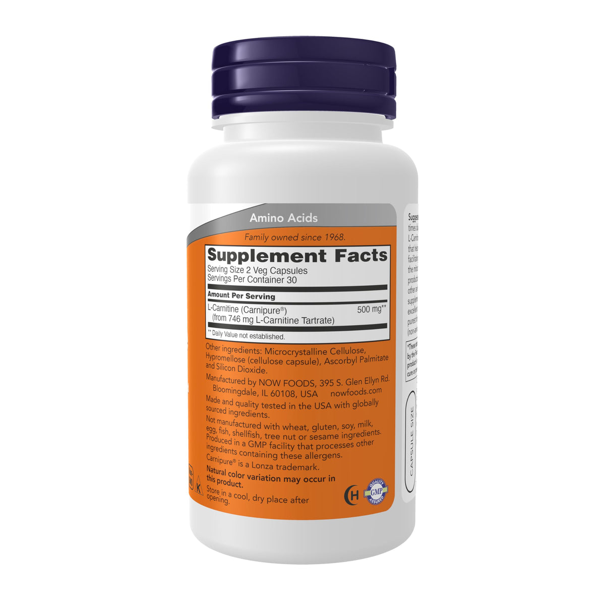 NOW Supplements, L-Carnitine 250 mg, Purest Form, Amino Acid, 60 Veg Caps
