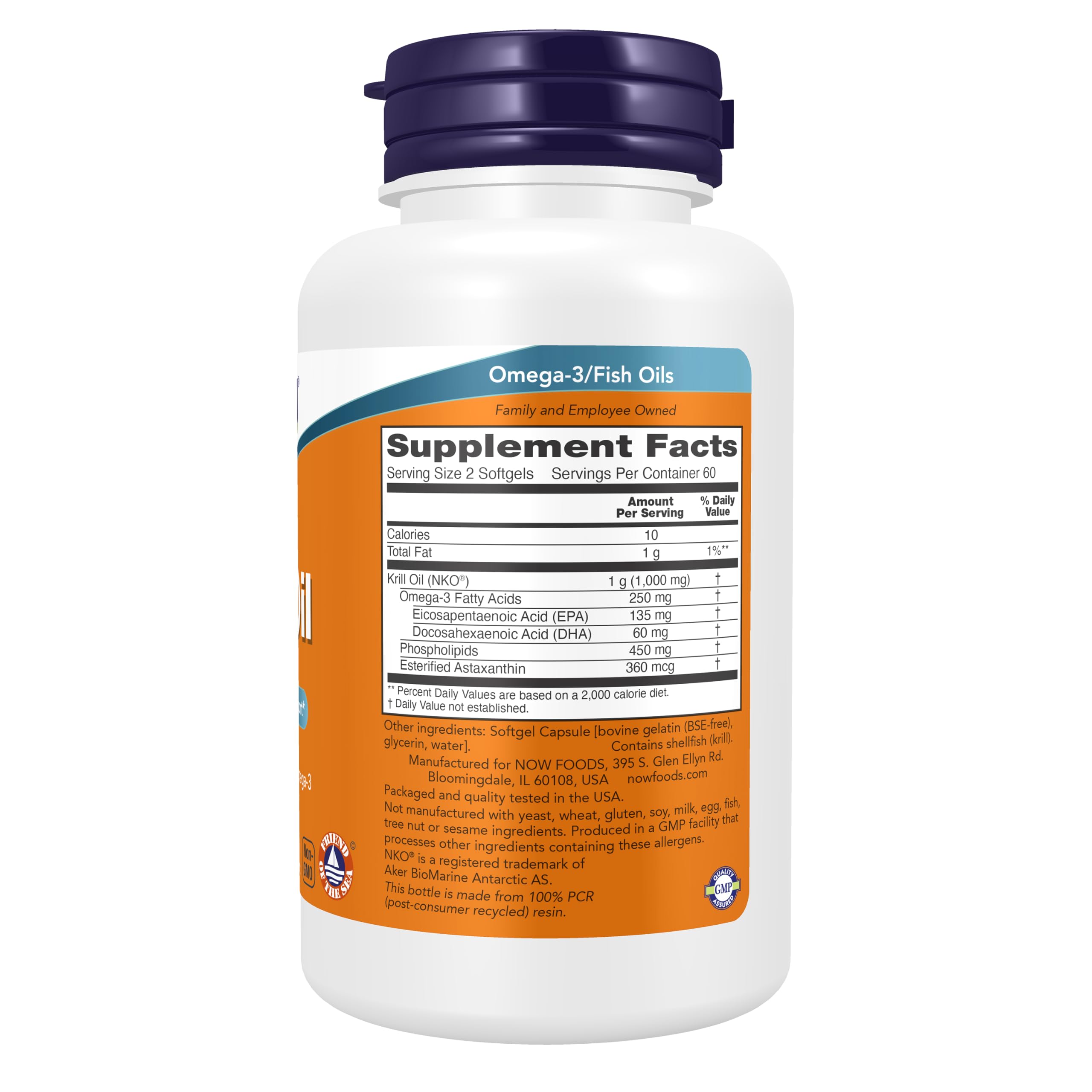 NOW Supplements, Krill Oil 500 mg, Phospholipid-Bound Omega-3, Cardiovascular Support*, 120 Softgels