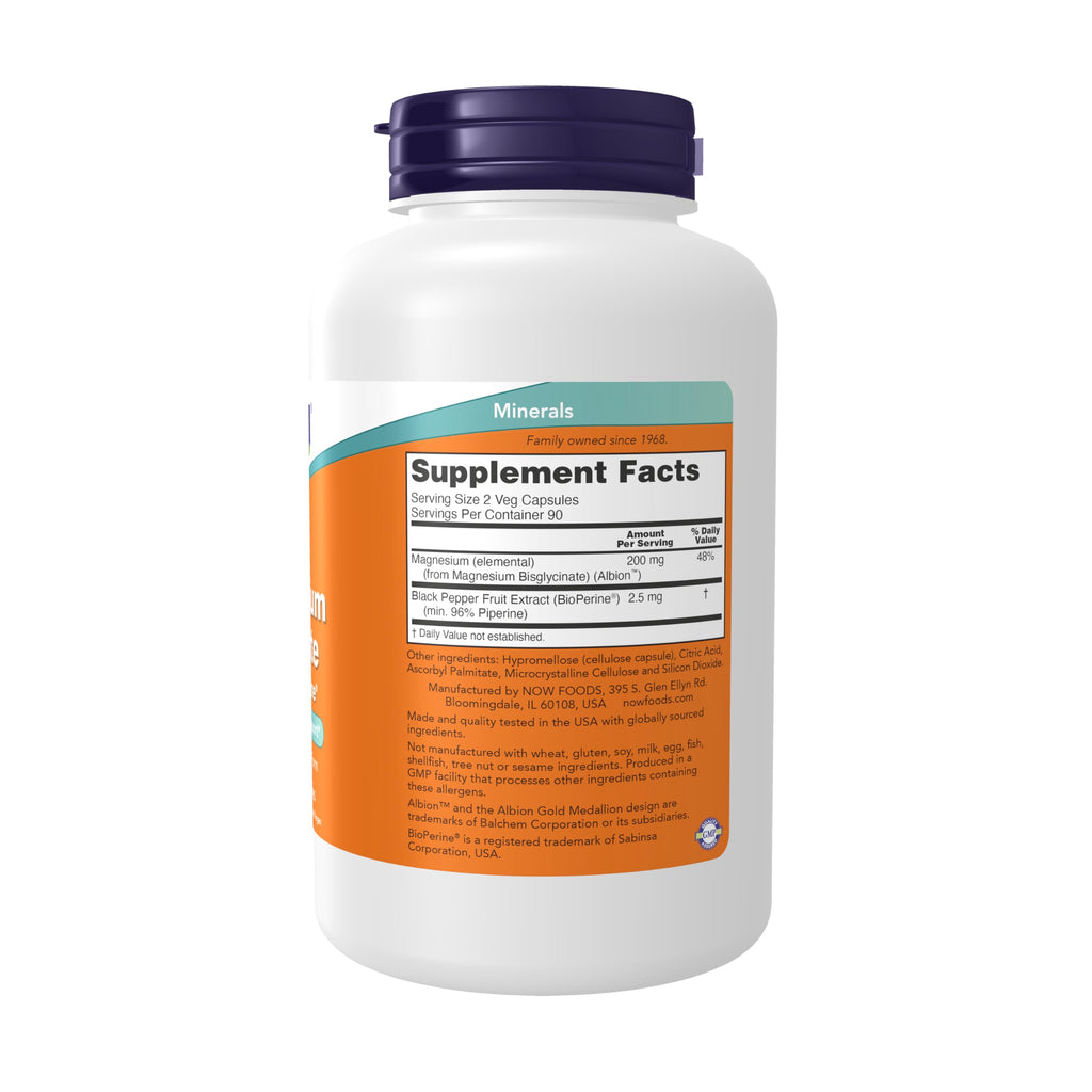 Now Supplements, Magnesium Glycinate with BioPerine, 180 Veg Capsules