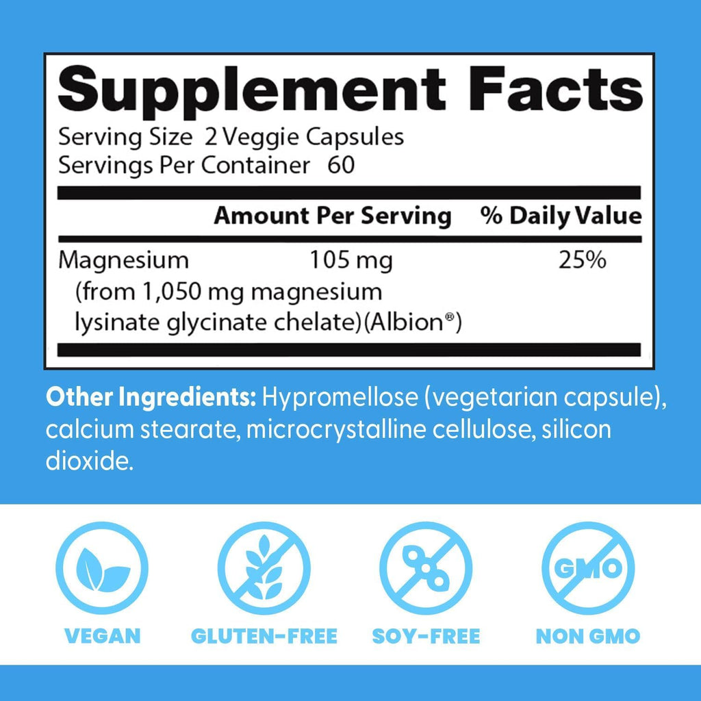 Doctor's Best High Absorption Magnesium Glycinate Lysinate Supplement for Sleep Support - Chelated Magnesium Capsules for Women & Men, 105 mg per Serving, Calm Support, Vegan - 120 Veg Caps