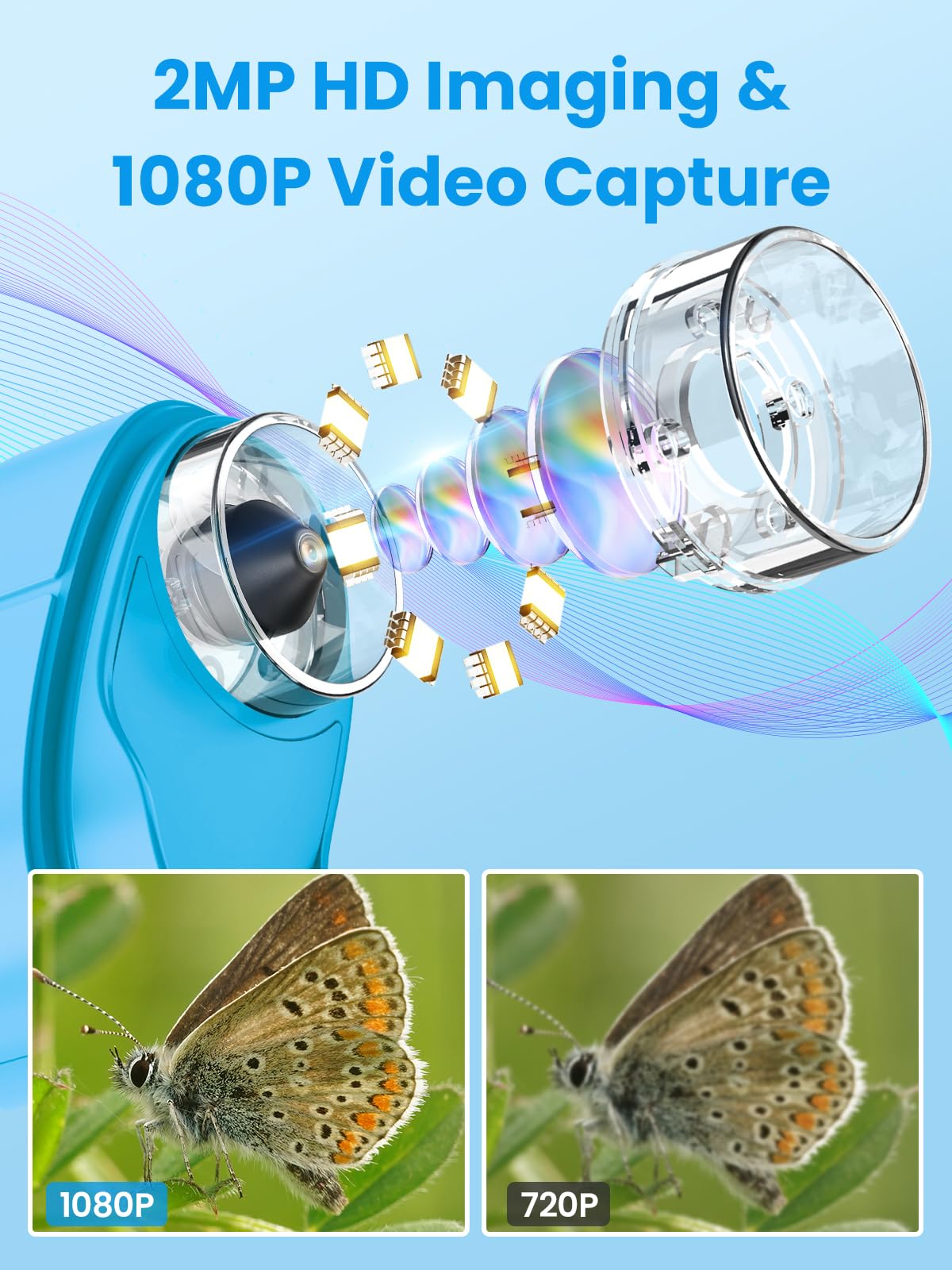 Vorth Microscope for Kids, 2.4 Inch Digital Microscope with 1000X Magnification, Handheld Camera Mini Pocket Magnifying Glass, Educational Birthday Gifts Toys for Ages 3+, Blue