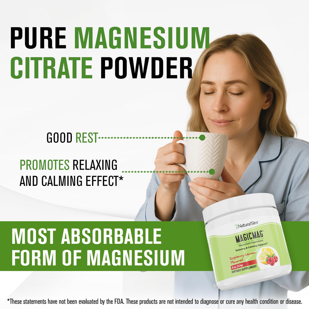NaturalSlim MagicMag Magnesium Citrate Powder, Raspberry Lemon, 8 oz 2 Pack