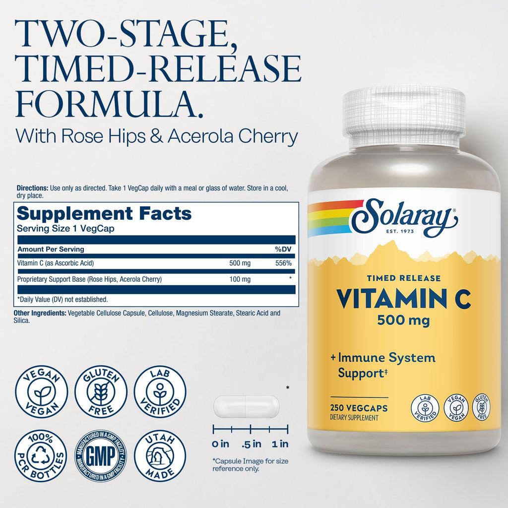 SOLARAY Vitamin C 500 mg Two-Stage Timed-Release, 250 VegCaps