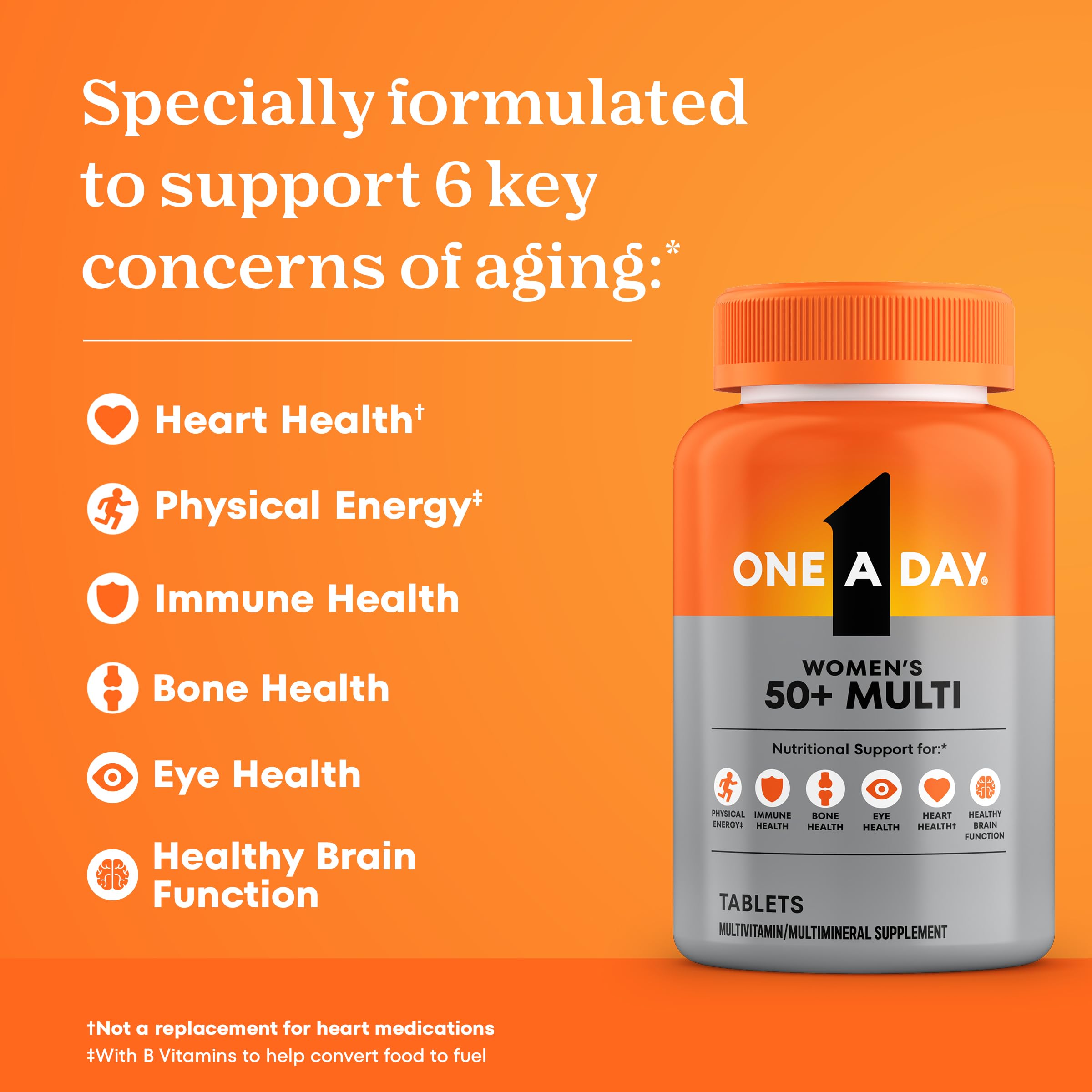 One A Day Multivitamin for Women 50 and Over Tablets, Womens Multivitamin 50 plus with Vitamins D, C, E, Zinc & Biotin, Daily Vitamins for Woman 50+, 100 Ct (Packaging May Vary)