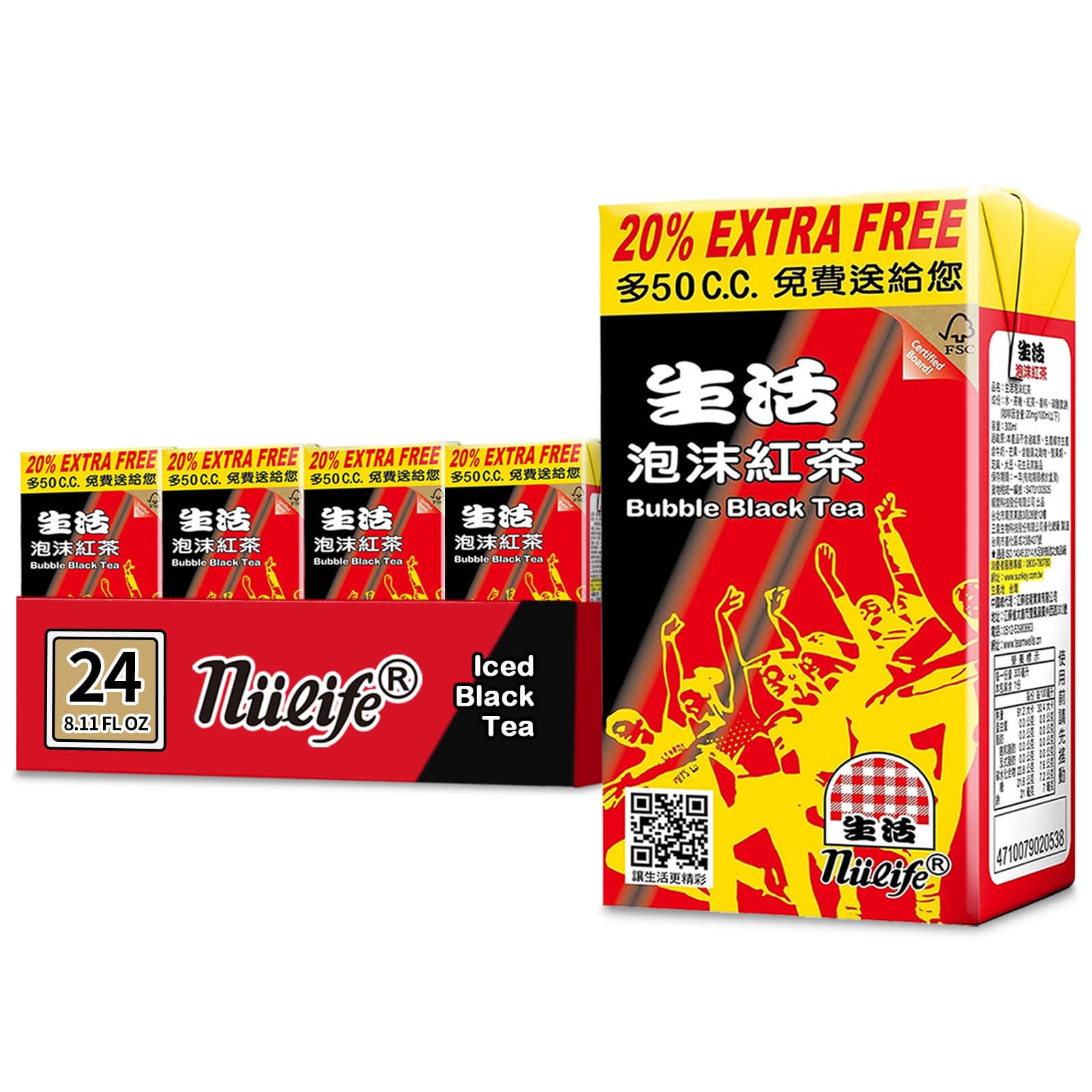 NÜLIFE Sweetened Black Tea, Pack of 24, Lightly Sweet Ready to Drink Iced Tea, Low Caffeine Taiwanese Whole Leaf Brewed, 10.14 Fl Oz Tetra Pak