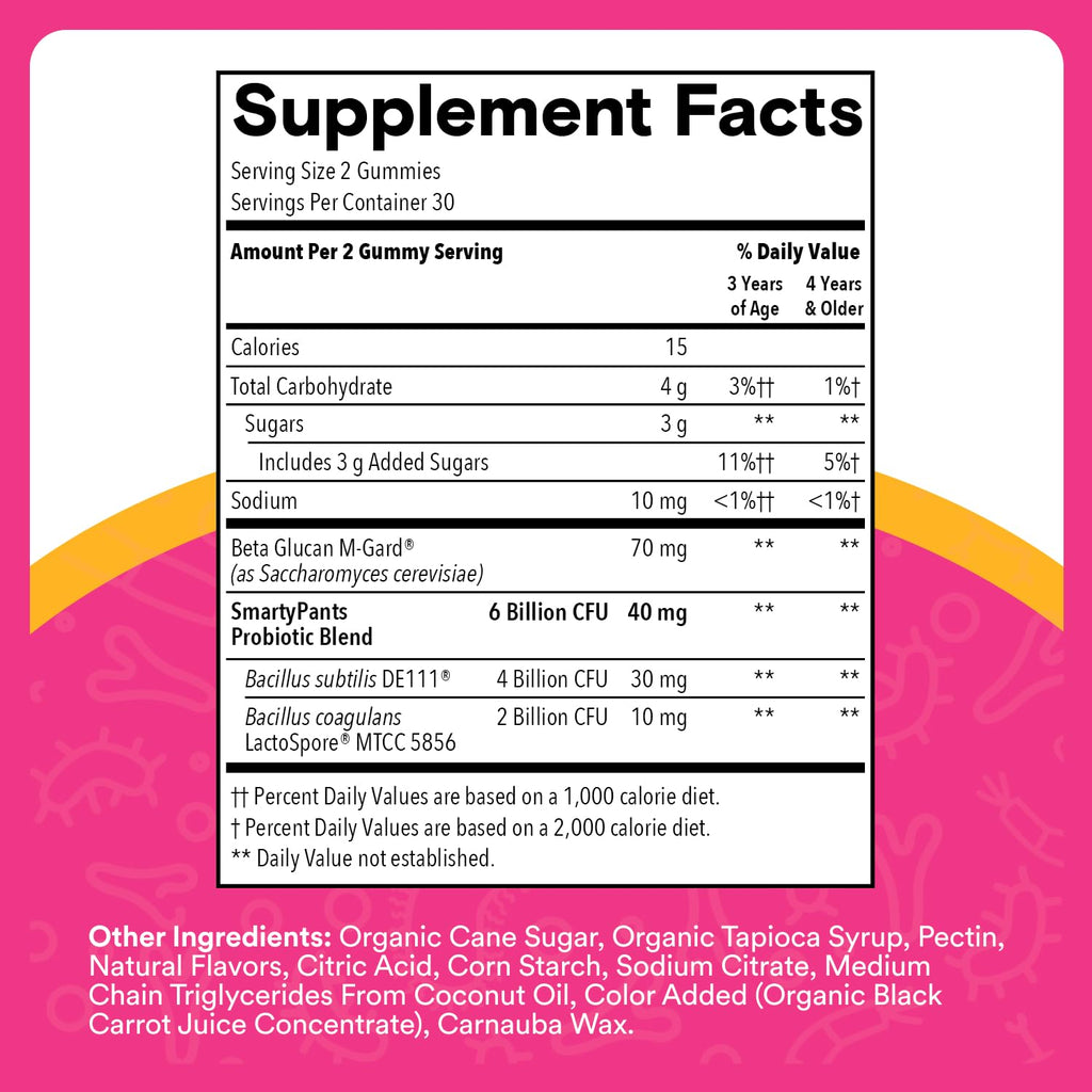 SmartyPants Kids Probiotic & Prebiotic Gummies for Digestive Health: Gut Health Supplement, Clinically Studied Prebiotic for Immune Support, Strawberry, 60 Count (30 Day Supply)