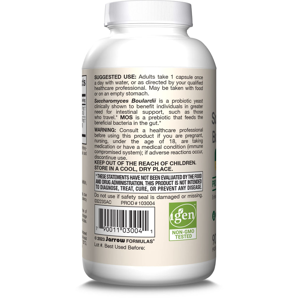 Jarrow Formulas Saccharomyces Boulardii Probiotics + MOS 5 Billion CFU Probiotic Yeast for Intestinal Health Support, Gut Health Supplements for Women and Men, 90 Veggie Caps, 90 Day Supply,Pack of 12