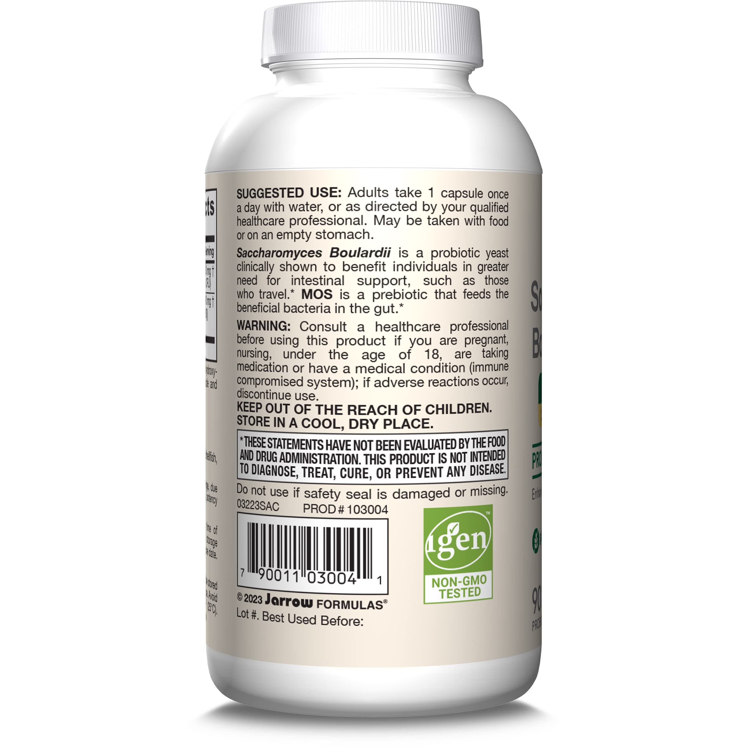 Jarrow Formulas Saccharomyces Boulardii Probiotics + MOS 5 Billion CFU Probiotic Yeast for Intestinal Health Support, Gut Health Supplements for Women and Men, 90 Veggie Caps, 90 Day Supply,Pack of 12