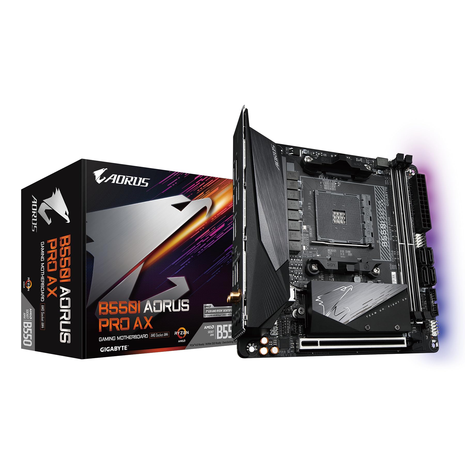 GIGABYTE B550I AORUS PRO AX AMD AM4 ITX Motherboard, Supports Ryzen 5000/4000/3000 Series, DDR4, 6+2 Power Phase, 2X M.2, PCIe 4.0, USB-C, WiFi 6, 2.5 GbE LAN, Q-Flash Plus, WiFi EZ-Plug, RGB Fusion