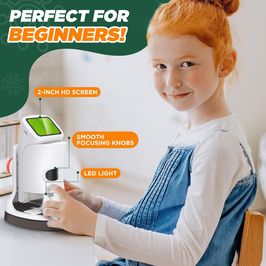 Kids Digital Microscope 1000X 1080P with Screen | Handheld Pocket Microscope for Kids 5-12, Portable Rechargeable STEM Science Kit, Educational Toy Gift for Boys & Girls (2026 New)