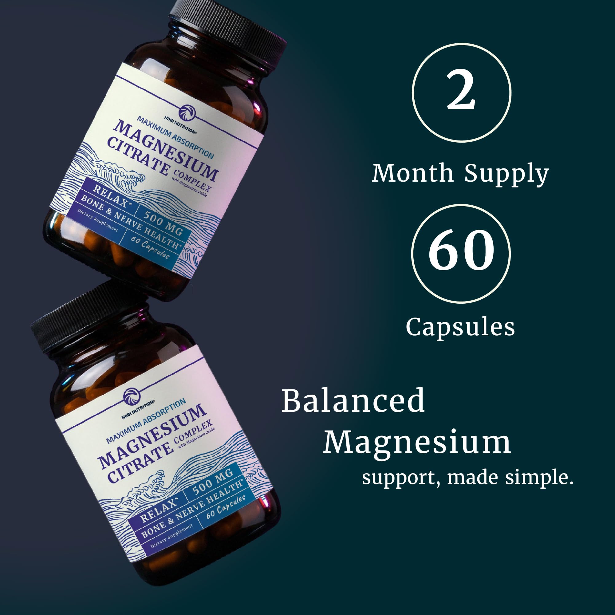Magnesium Citrate Complex 500 MG for Constipation, Digestion, Calm & Relaxation Support | High Absorption Magnesium Supplement | Citrato de Magnesio | Non-GMO Soy-Free | 60 Mag Citrate Capsules
