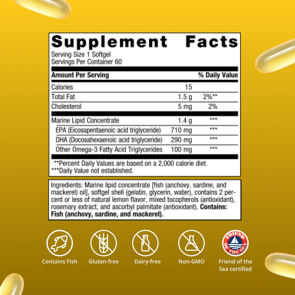 Metagenics OmegaGenics Omega-3 Fish Oil 1000mg EPA DHA -High Potency Omega 3 Supplement for Heart, Brain & Joint Health-Sustainably Sourced- 60 Softgels
