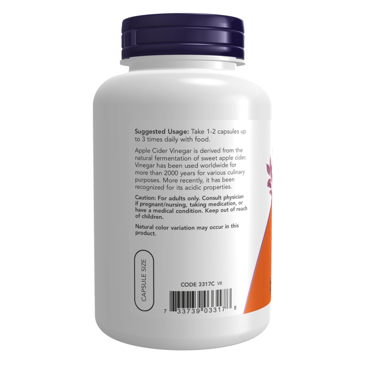 NOW Foods Supplements, Apple Cider Vinegar 450 mg, Derived from Fermentation of Sweet Apple Cider, 180 Veg Capsules