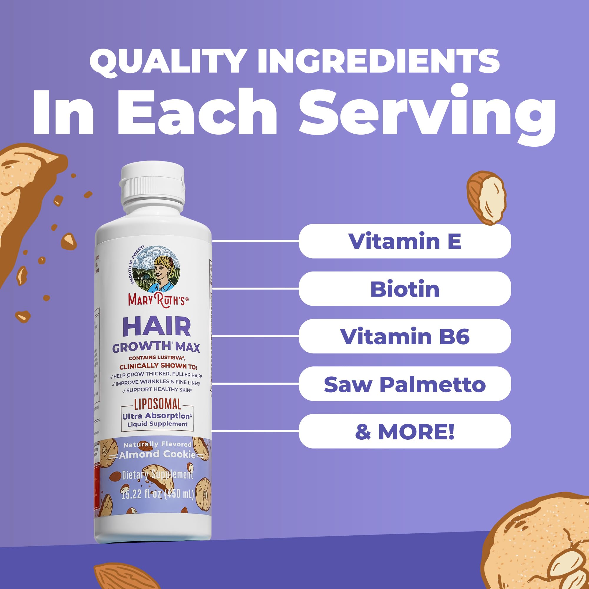 MaryRuth's Hair Growth Max Liposomal 10000mcg Biotin, Thicker Hair, 15.22oz