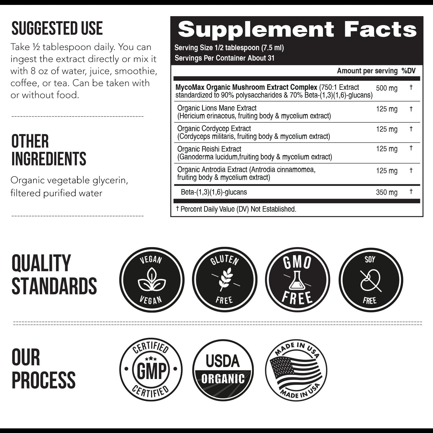MycoMax Mushroom Complex - 70% Beta Glucans, Max Potency Mushroom Supplement, US Grown + Ultrasonic Extraction - Lions Mane, Cordyceps, Reishi & More - Promotes Cognition, Immunity, Energy - 8 oz.