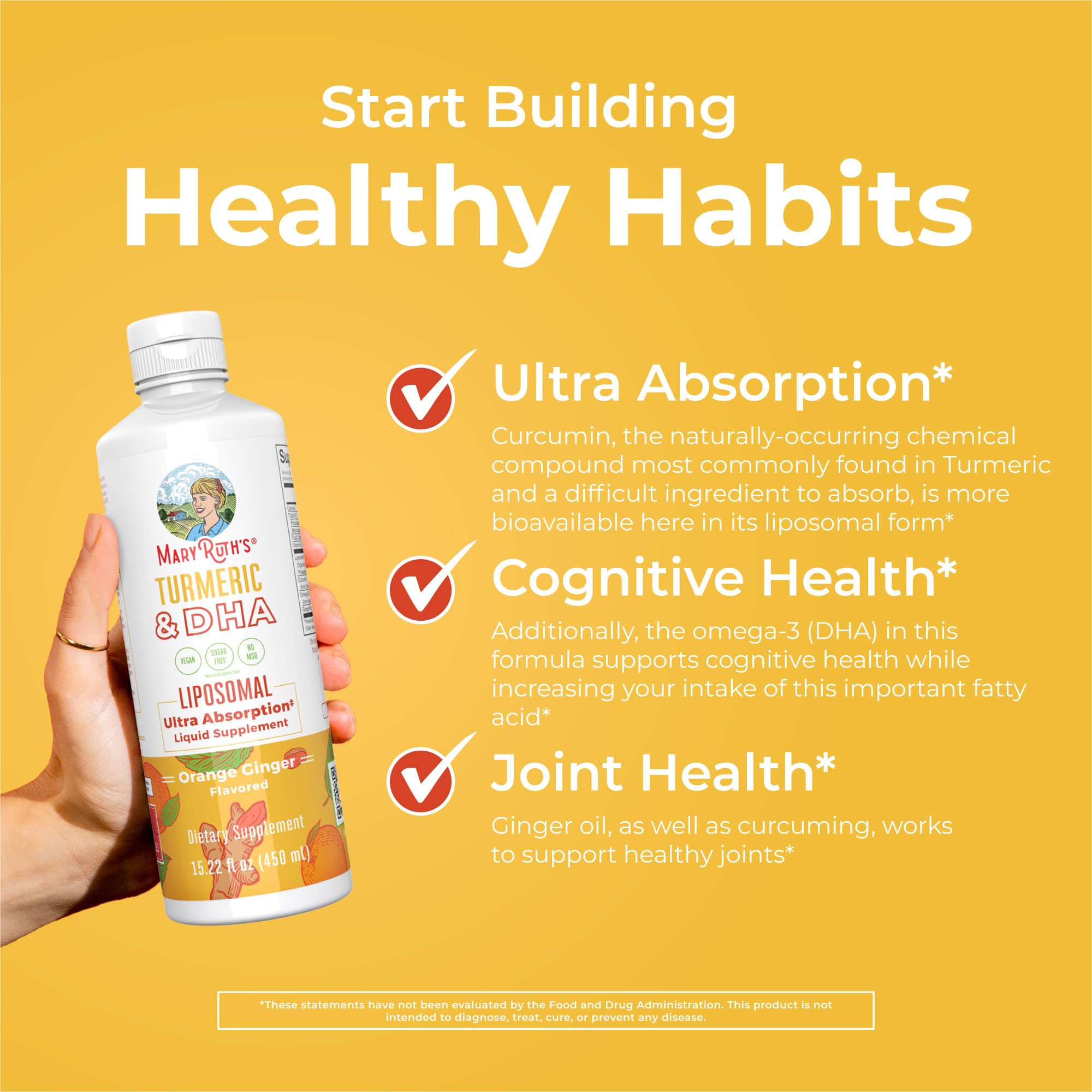 MaryRuth's Turmeric & DHA Liposomal Liquid, Ultra Absorption, 15.22 oz