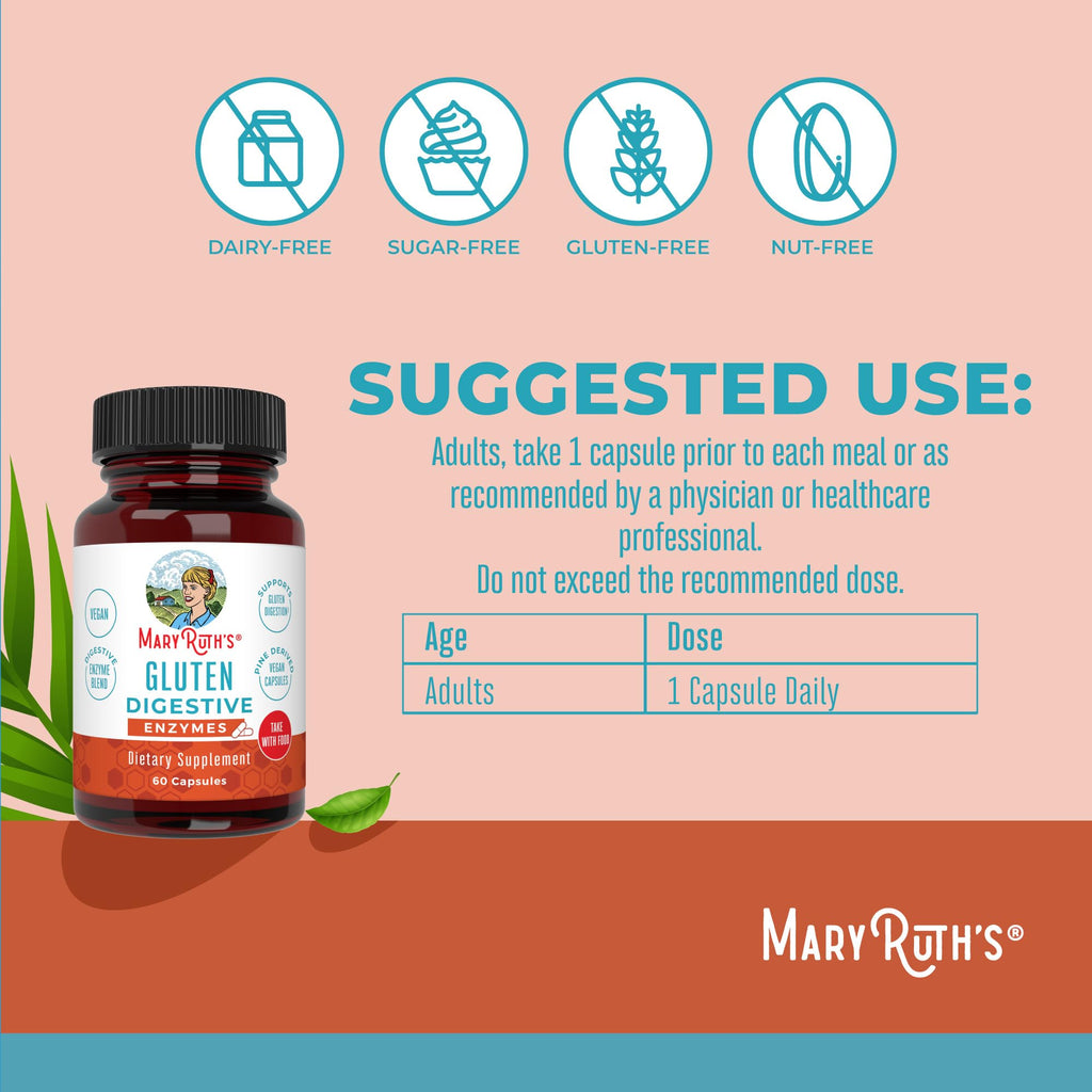 MARYRUTH'S Gluten Digestive Enzymes, Proprietary Enzyme Blend, 60 Count