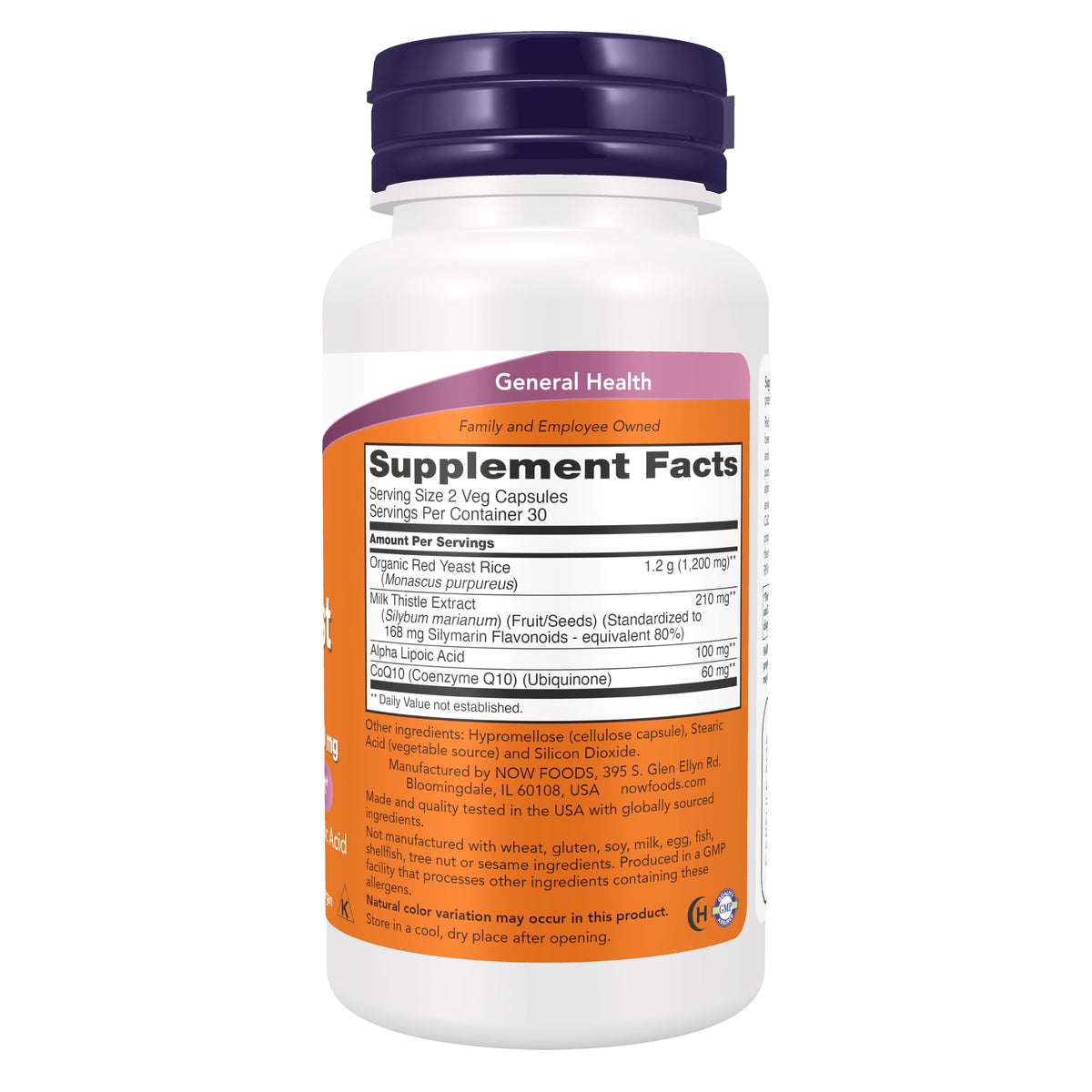 NOW Supplements, Red Yeast Rice with CoQ10, Milk Thistle & ALA, 60 Veg Caps