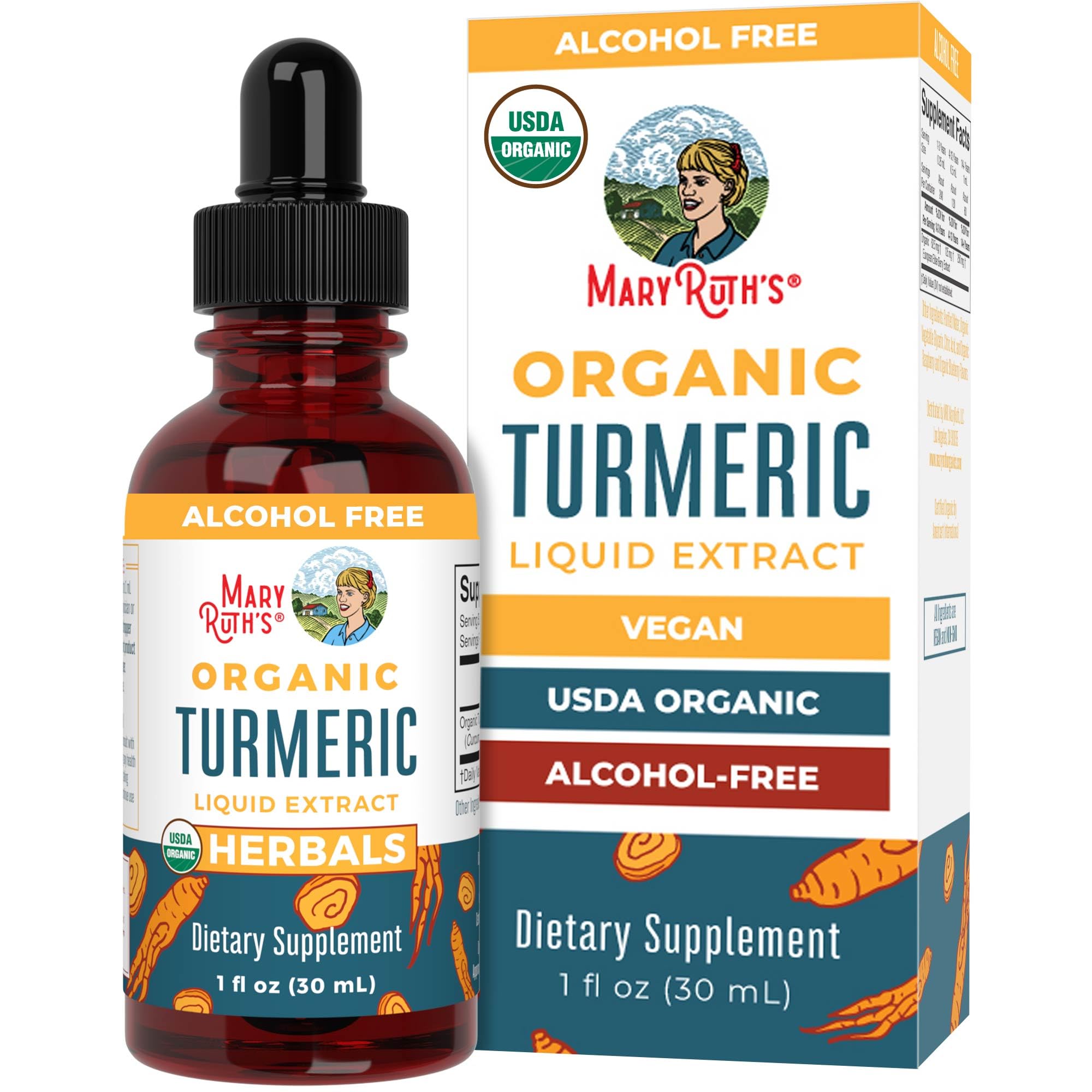 MARYRUTH'S Organic Turmeric Root Liquid Extract, Sugar Free, 1 Fl Oz