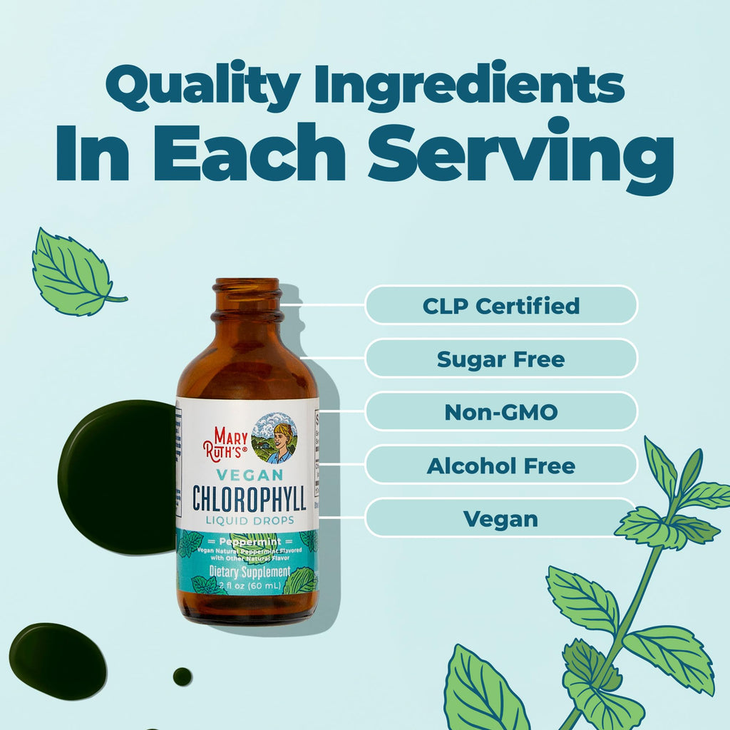 MaryRuth's Chlorophyll Liquid Drops, Delicious Minty Flavor, Vegan, 2 Fl Oz