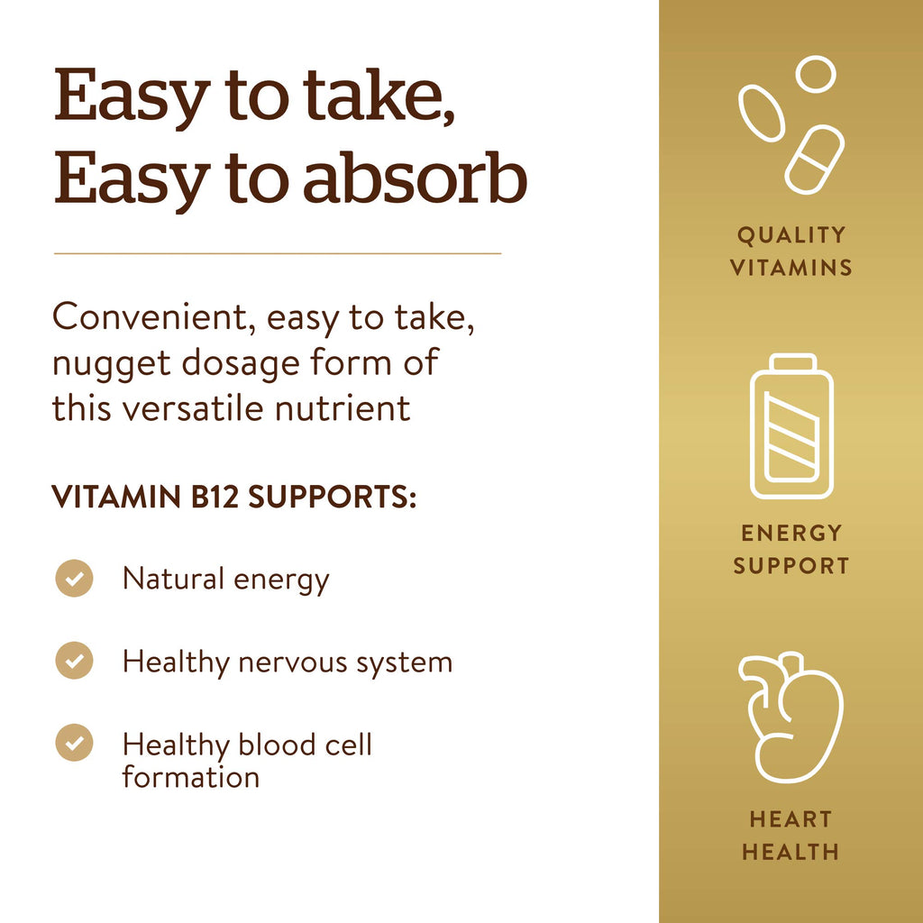 Solgar Vitamin B12 1000 mcg,250 Nuggets-Supports Production of Energy,Red Blood Cells-Healthy Nervous System-Promotes Cardiovascular Health-Vitamin B-Non-GMO,Gluten Free-250 Servings,(Pack of 2)