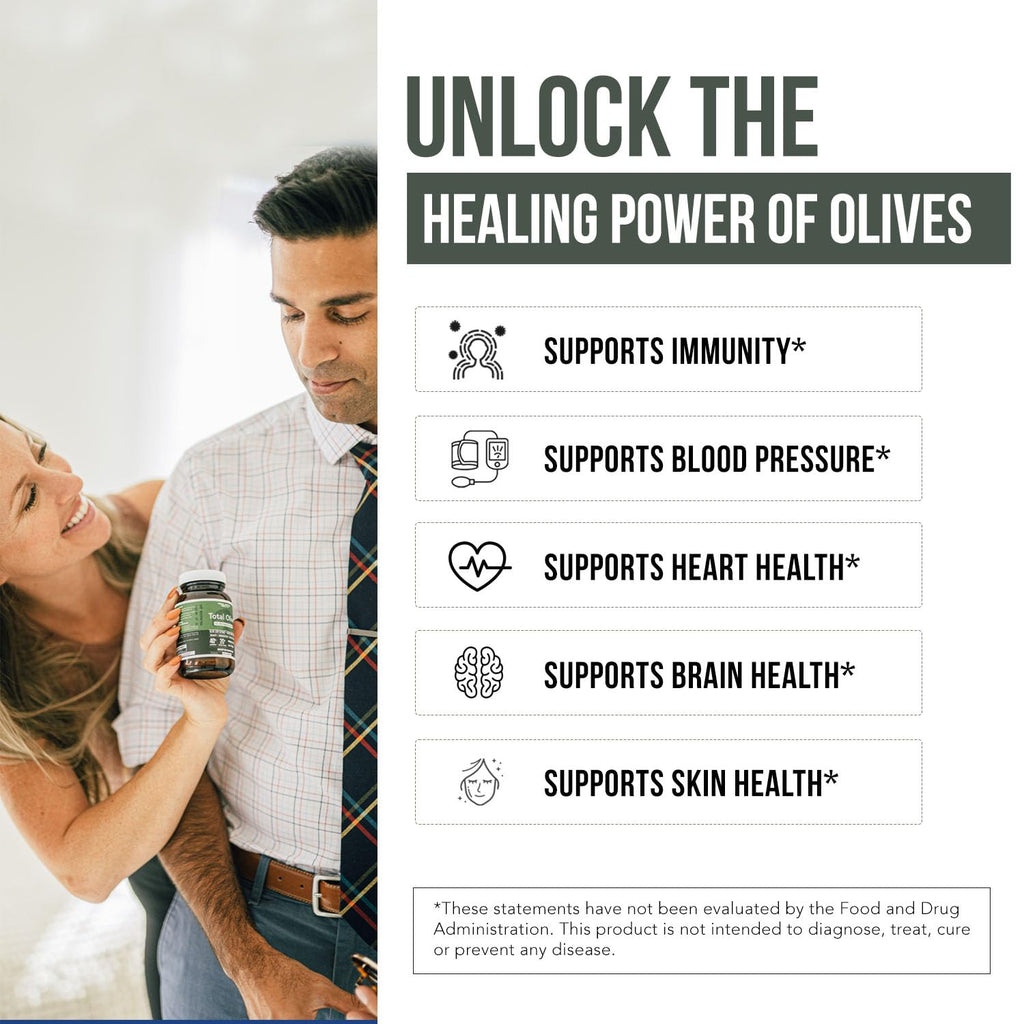 Total Olive® - Olive Leaf Extract (40% Oleuropein) Plus Olive Fruit Extract (20% Hydroxytyrosol) – Full Spectrum Extract Grown & Extracted in Spain – BioPerine Absorption Enhancement (60 Count)
