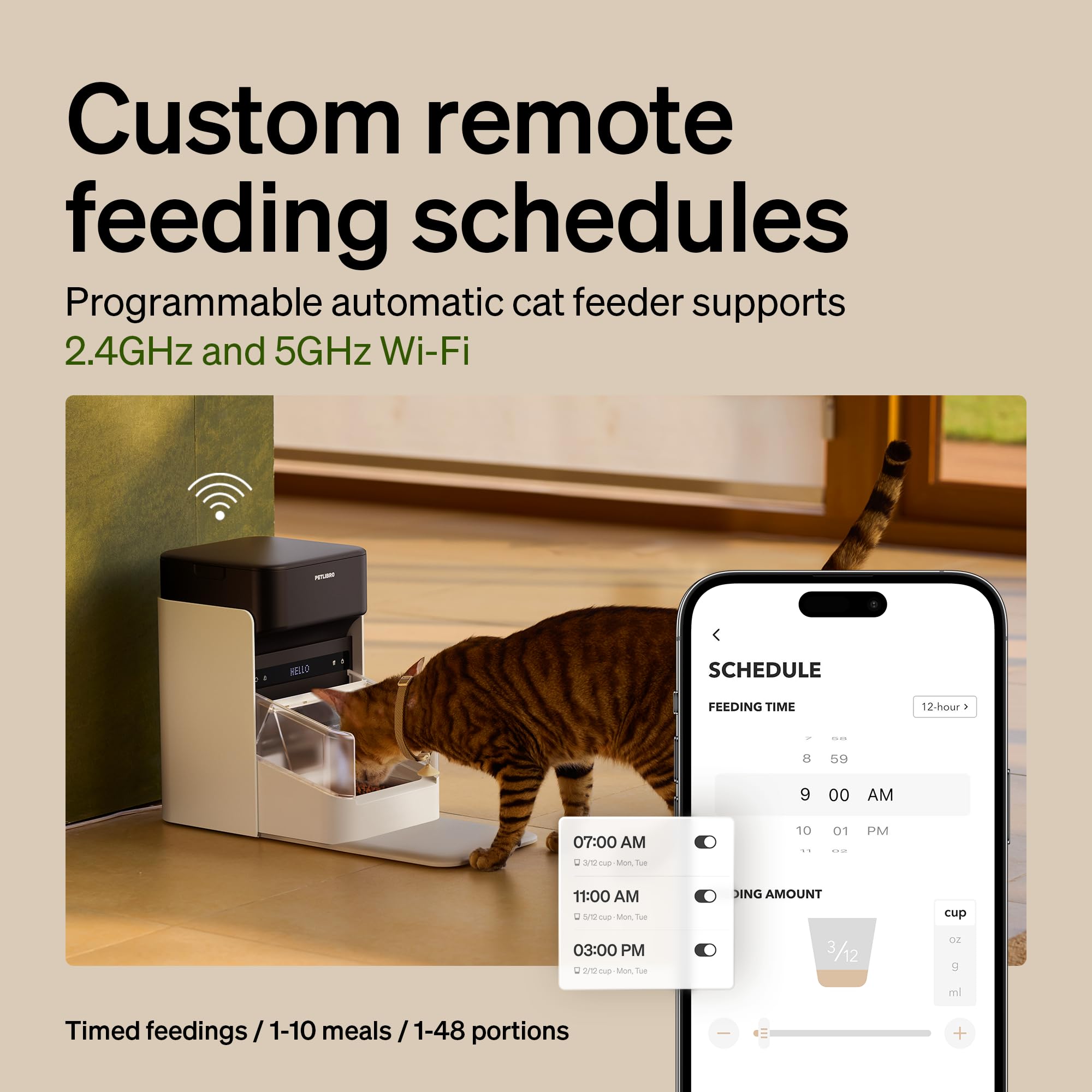 PETLIBRO RFID Automatic Cat Feeder, Collar Sensor-Activated Personalized Meals, Cats Recognition & Diet Tracking for Multi-Pet Homes and Different Diets, 5G&2.4G Wi-Fi Programmable Cat Food Dispenser