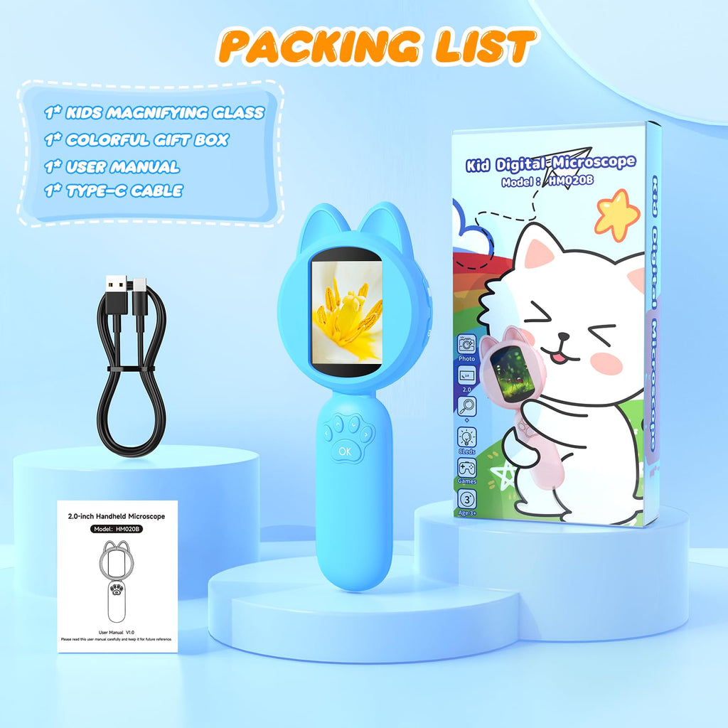 Leipan Magnifying Glass for Kids, 100X 2 LCD Scrren Handheld Microscope