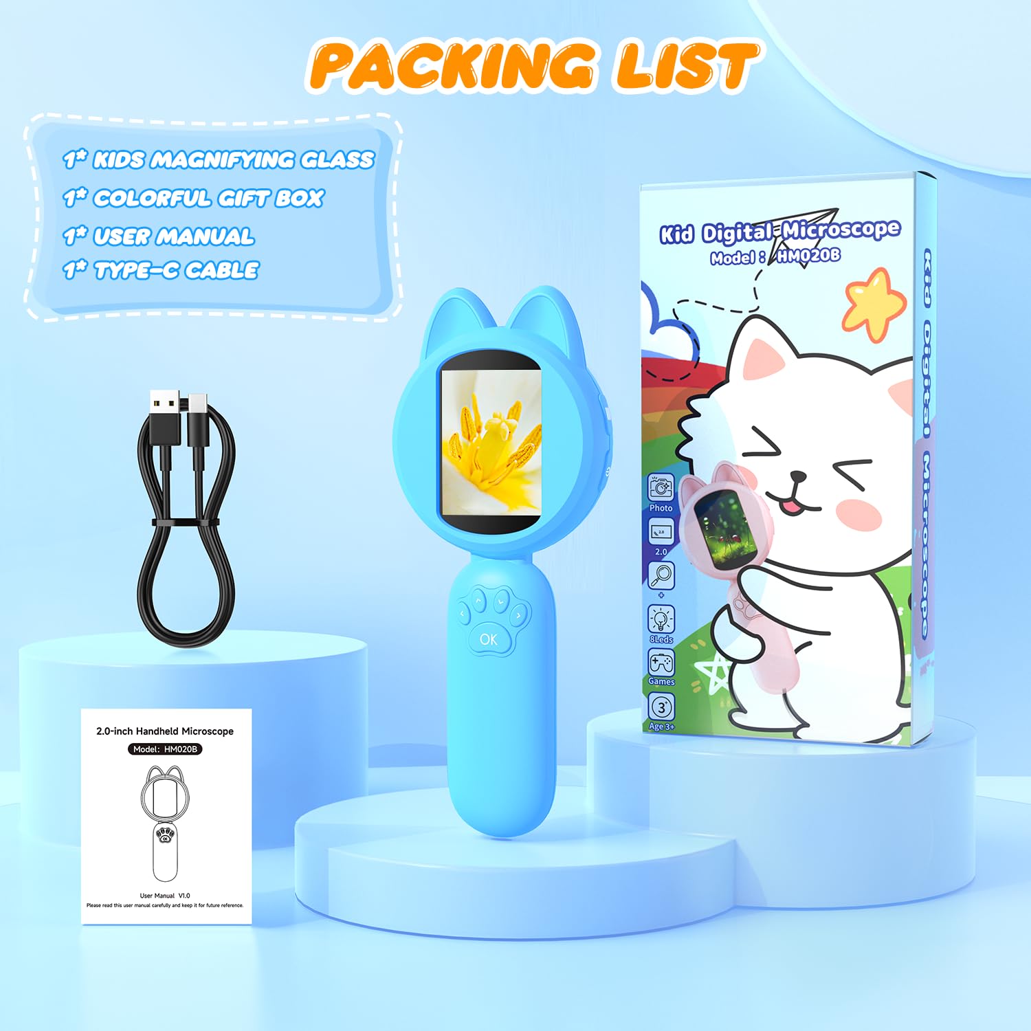 Leipan Magnifying Glass for Kids, 100X 2 LCD Scrren Handheld Microscope