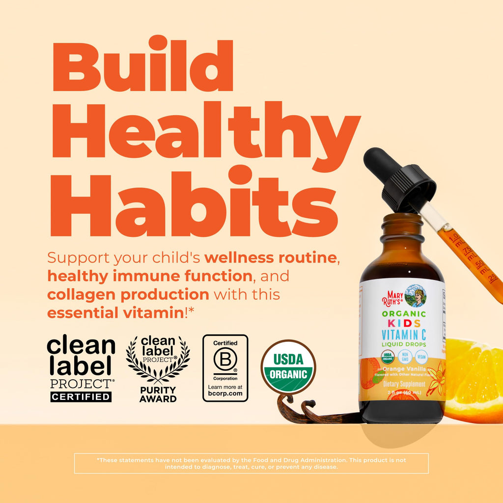 MARYRUTH'S USDA Organic Kids Vitamin C Liquid Drops, Orange Vanilla, 2 oz