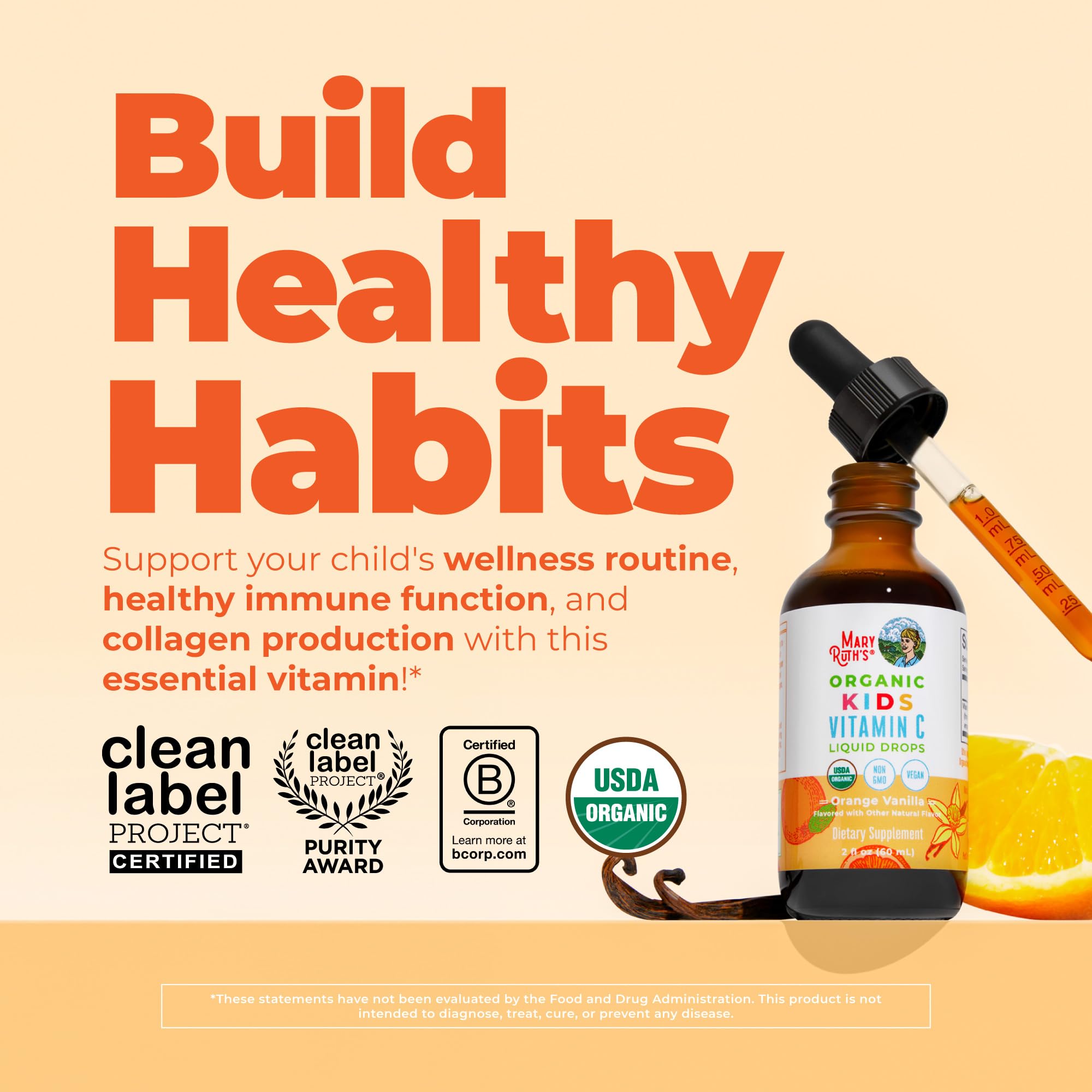 MARYRUTH'S USDA Organic Kids Vitamin C Liquid Drops, Orange Vanilla, 2 oz