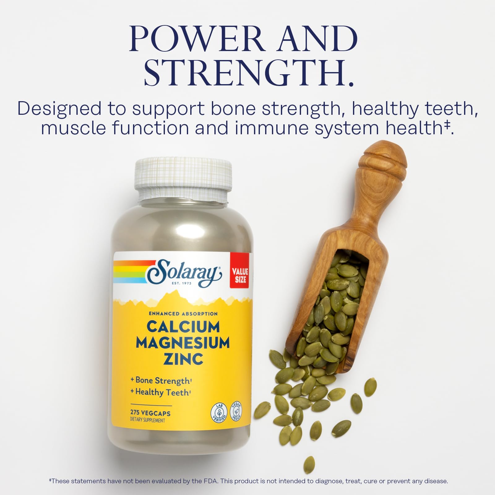 SOLARAY Calcium Magnesium Zinc, 275 VegCaps