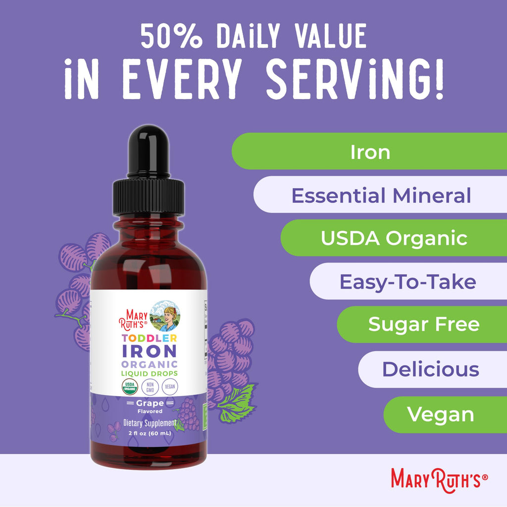 MaryRuth's Organic Toddler Liquid Iron Supplement, Sugar Free, Vegan, 2oz