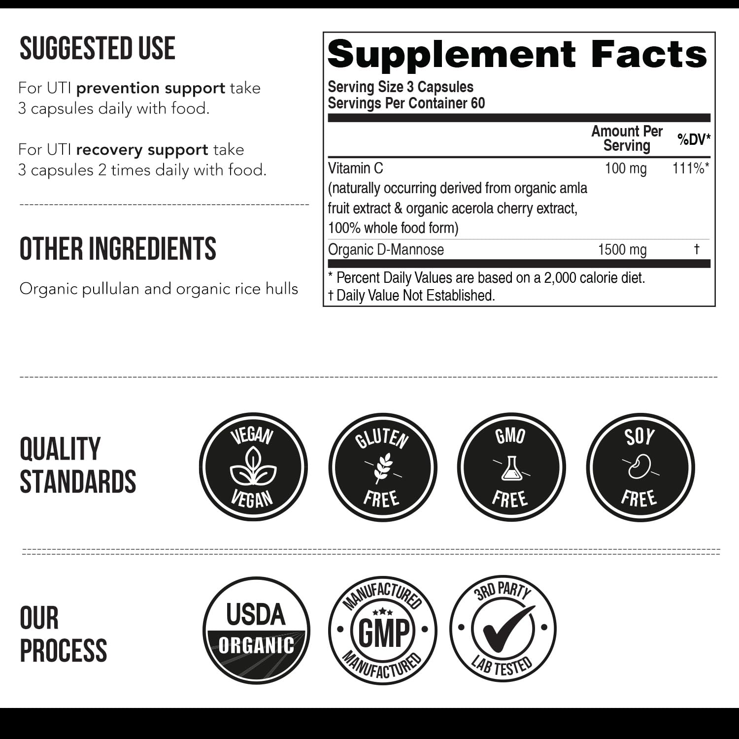 Mannose-C - Organic D-Mannose + Whole Food Vitamin C, Natural UTI Support Supplement to Flush & Cleanse Urinary Tract, Certified Organic Urinary Health for Women, Vegan, Non-GMO (180 Count)