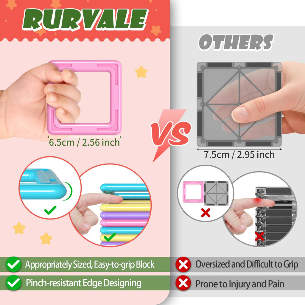 Rurvale Toddler Girl Toys, Magnetic Tiles 44pcs, Birthday Gifts Ideas for Girls Toys Age 3 4 5, Magnetic Blocks, Magnet STEM Montessori Toddler Kids Christmas Toy Gifts for 3 4 5 6 7 Year Old Girls