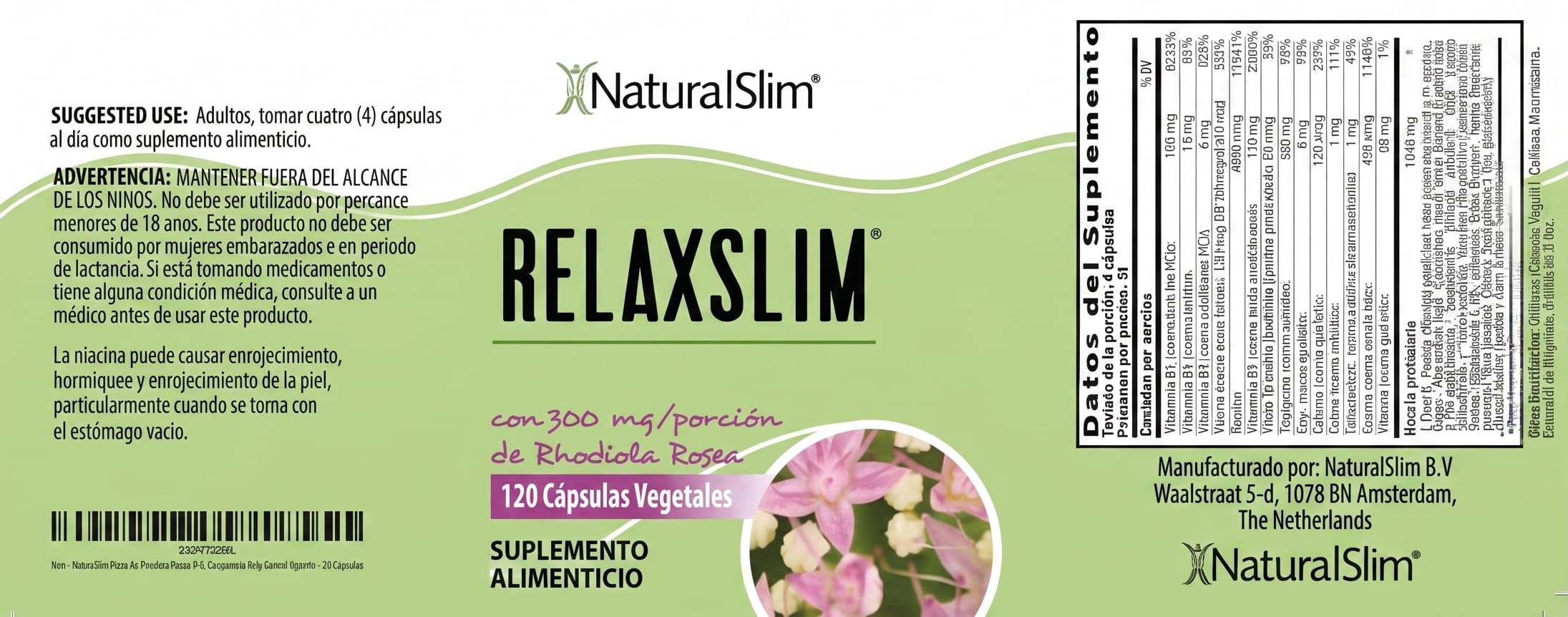 NaturalSlim Relaxslim Rhodiola Rosea & Adaptogenic Herb for Brain, Mood, Metabolism, Tension & Energy Support Supplement - 21 Different Natural Compounds Help Control Appetite - 120 Capsules